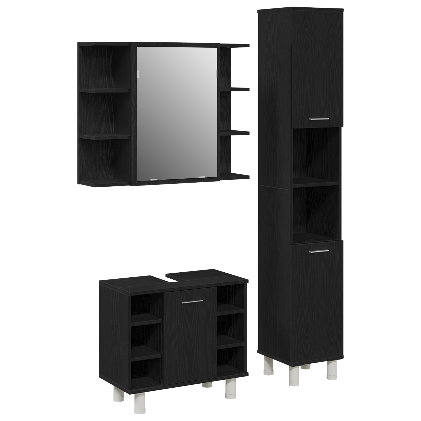Set de mobilier pentru baie , 3 piese, Stejar negru, Lemn de inginerie GartenMobel Dekor