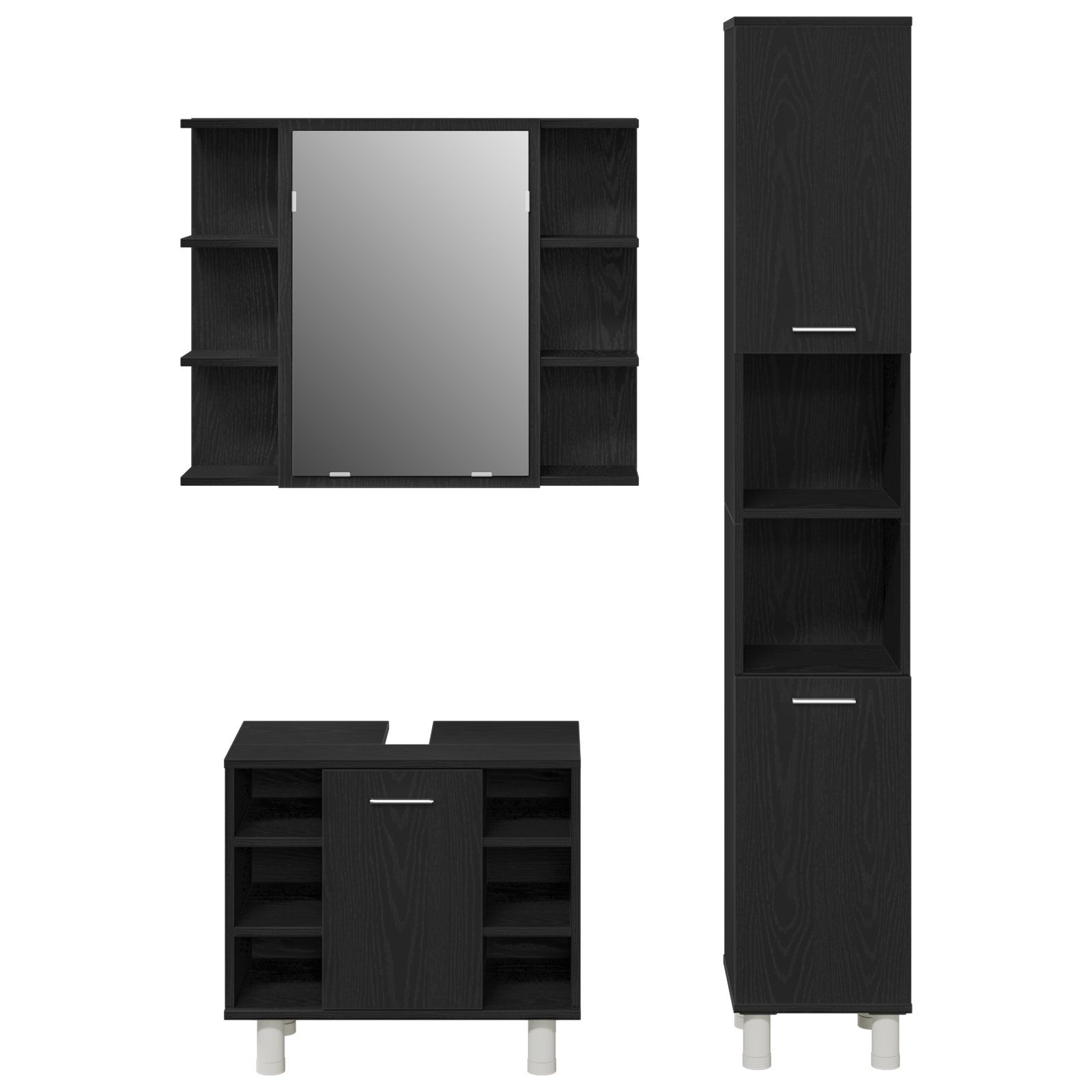 Set de mobilier pentru baie , 3 piese, Stejar negru, Lemn de inginerie GartenMobel Dekor