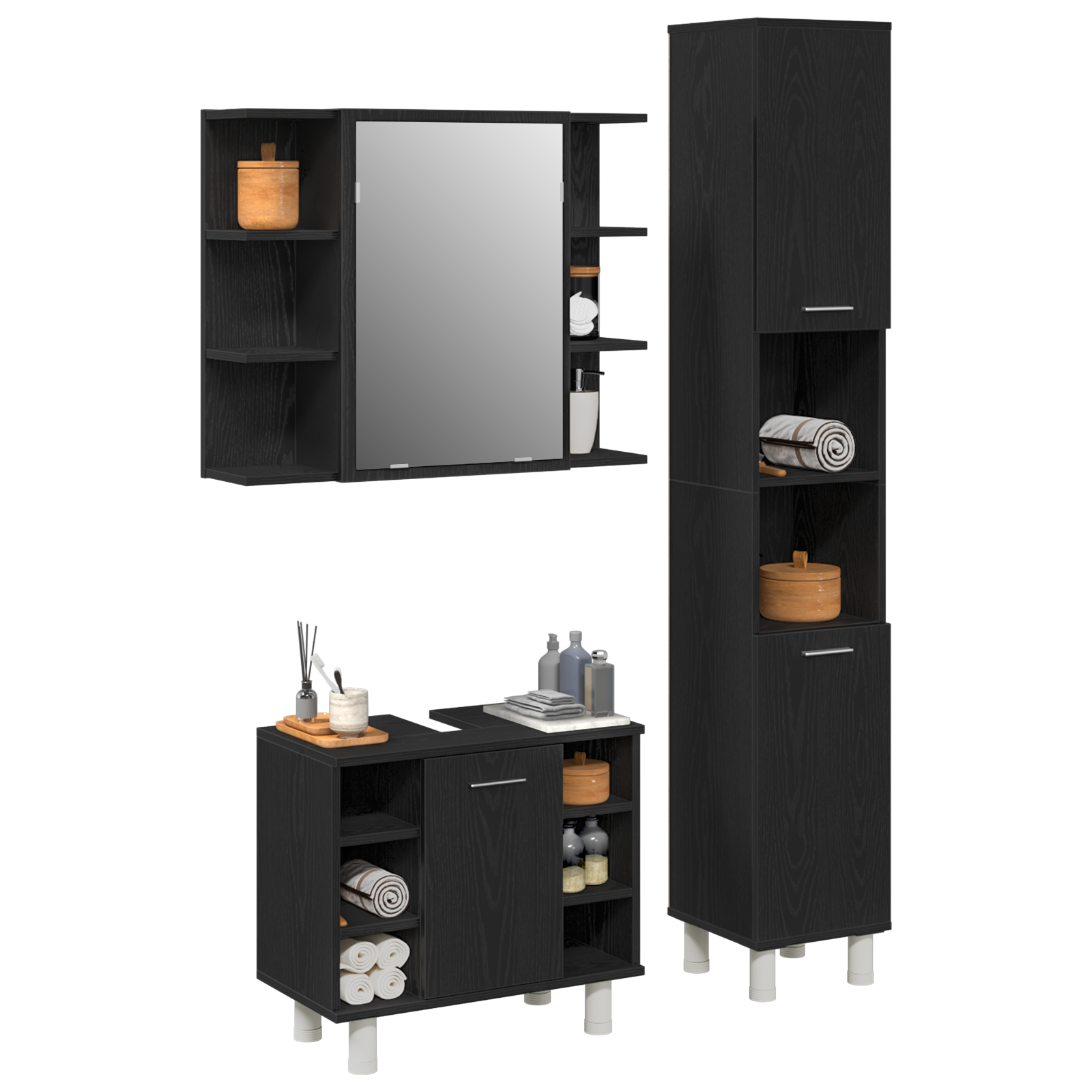 Set de mobilier pentru baie , 3 piese, Stejar negru, Lemn de inginerie GartenMobel Dekor