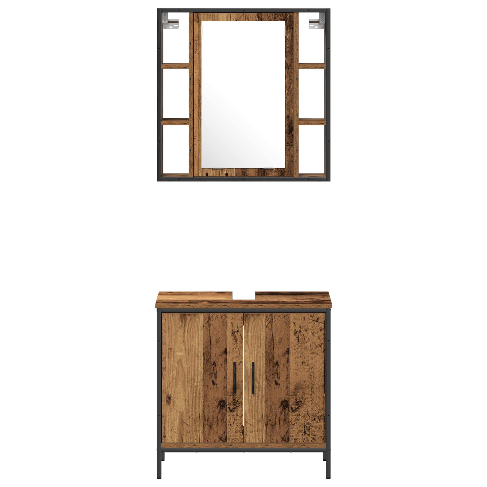 Set de mobilier pentru baie 3 Piese Lemn Vechi Lemn Inginerit GartenMobel Dekor