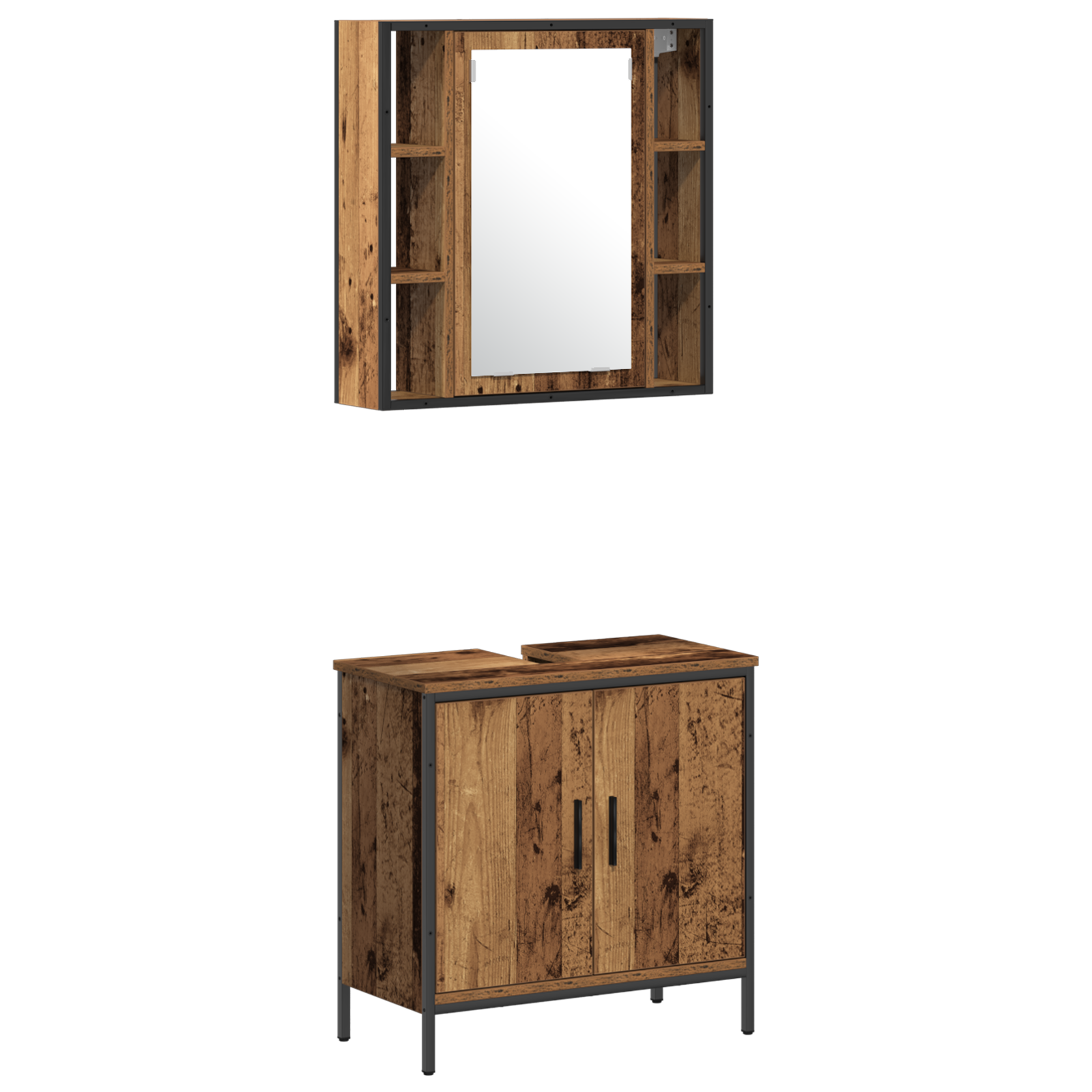 Set de mobilier pentru baie 3 piese Lemn Vechi Lemn Inginerat GartenMobel Dekor
