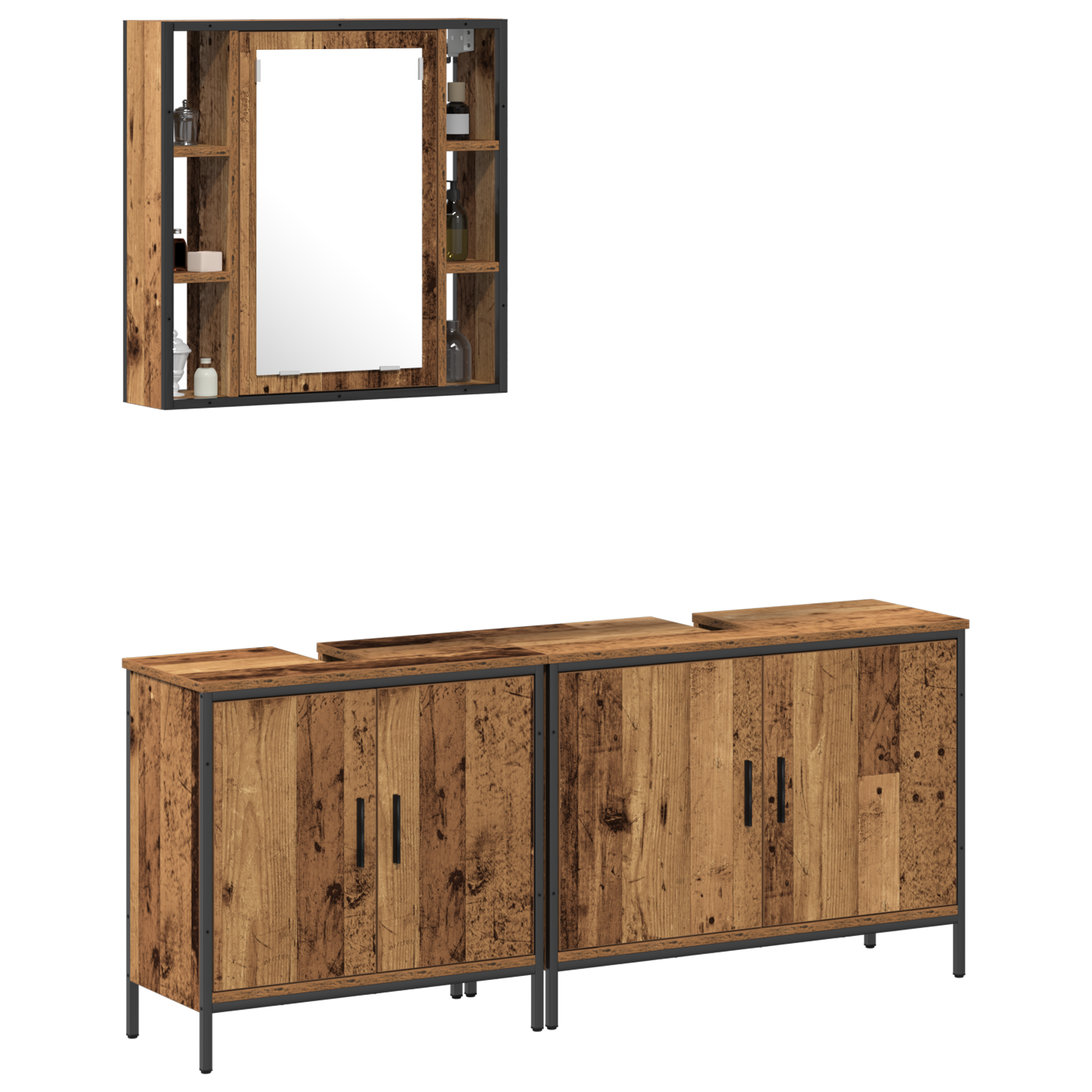Set de mobilier pentru baie 3 piese Lemn Vechi Lemn Inginerat GartenMobel Dekor