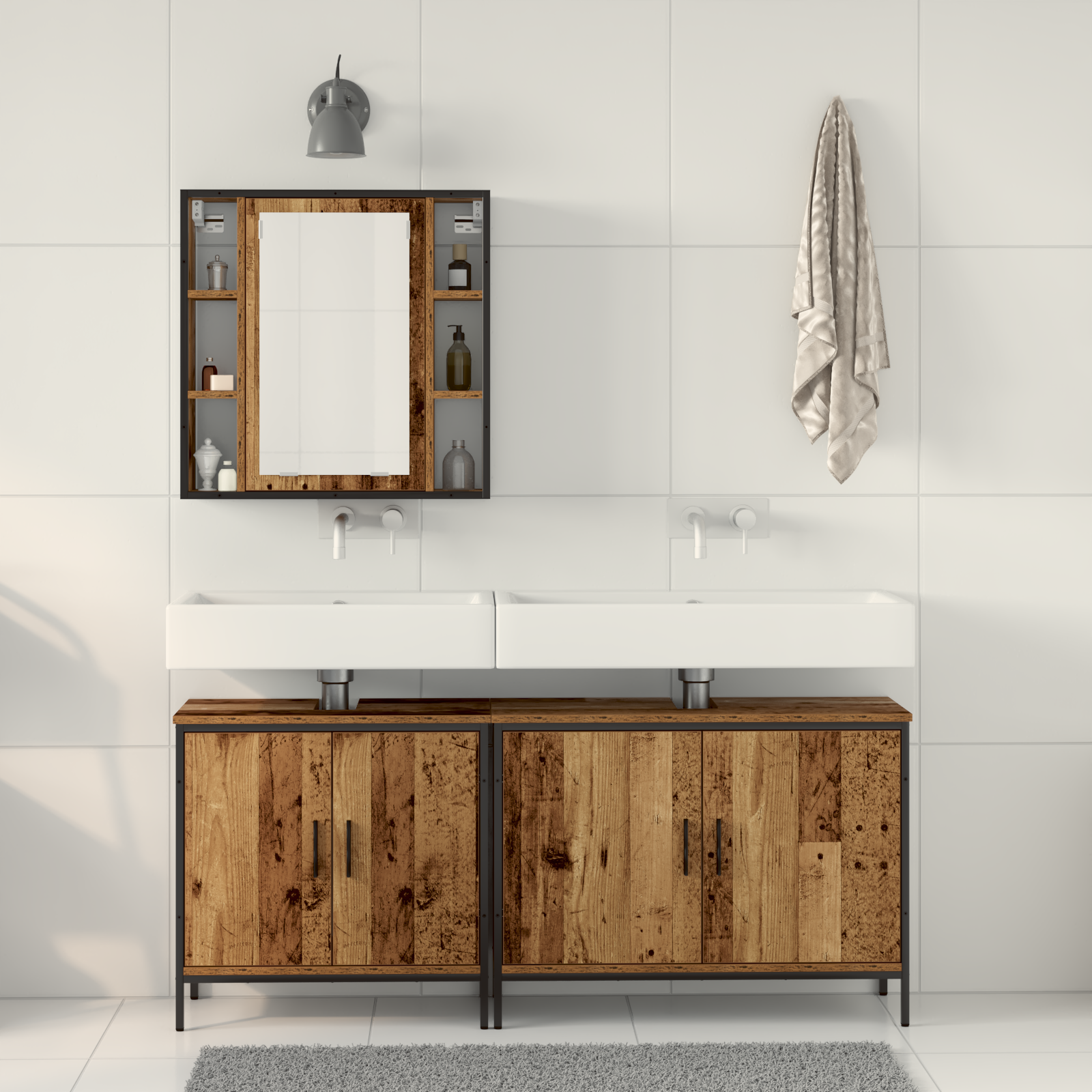 Set de mobilier pentru baie 3 piese Lemn Vechi Lemn Inginerat GartenMobel Dekor