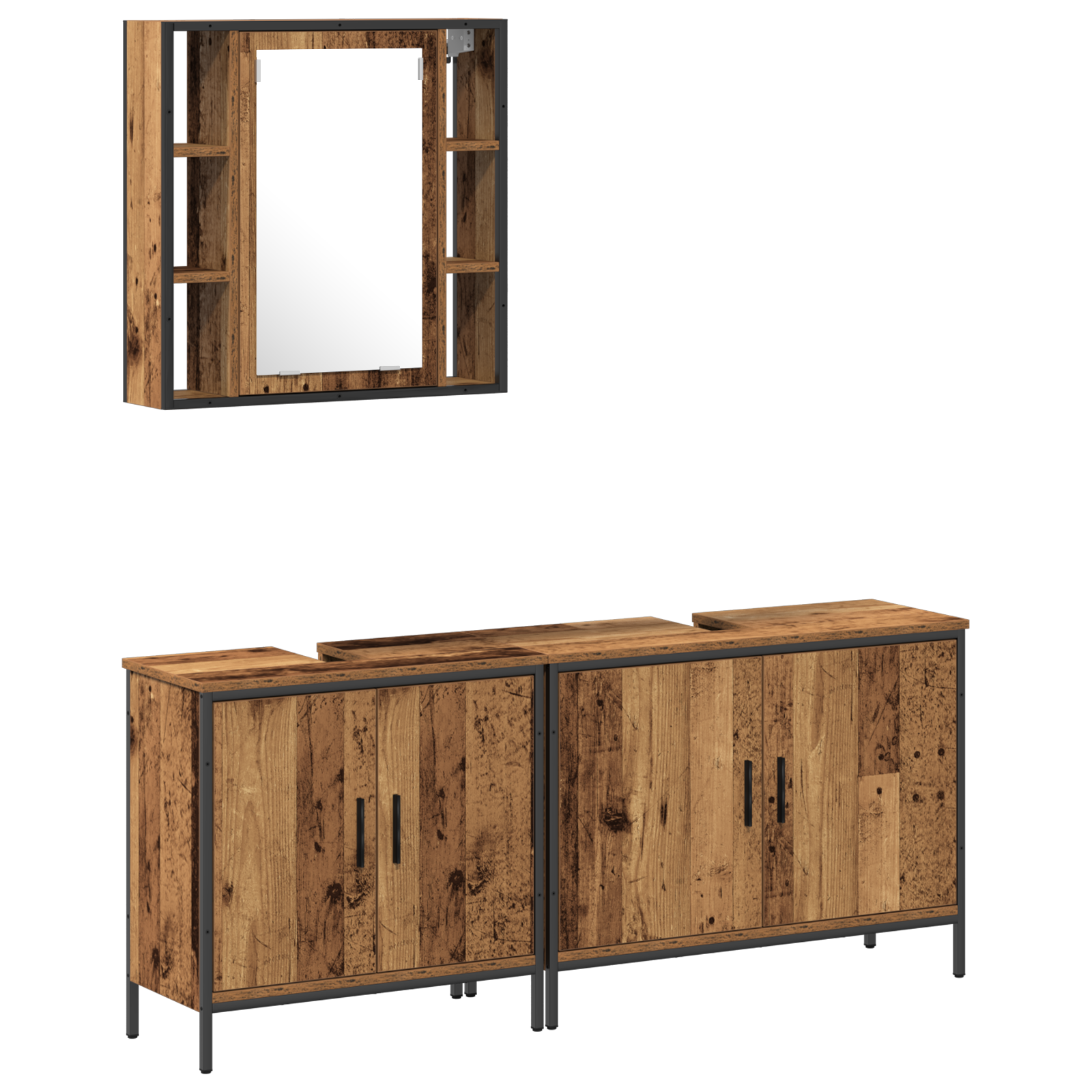 Set de mobilier pentru baie 3 piese Lemn Vechi Lemn Inginerat GartenMobel Dekor
