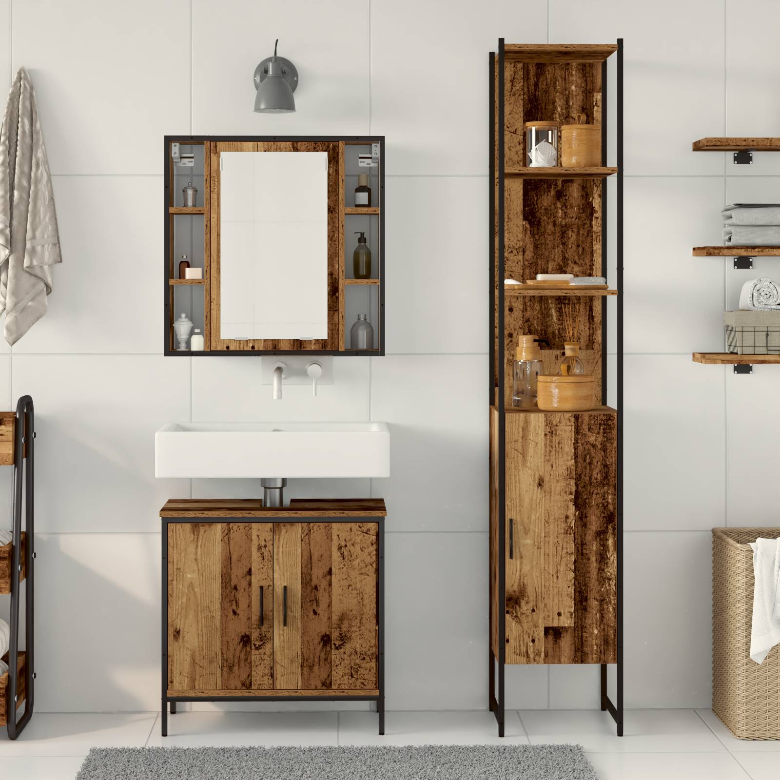 Set de mobilier pentru baie 3 piese din lemn prelucrat GartenMobel Dekor