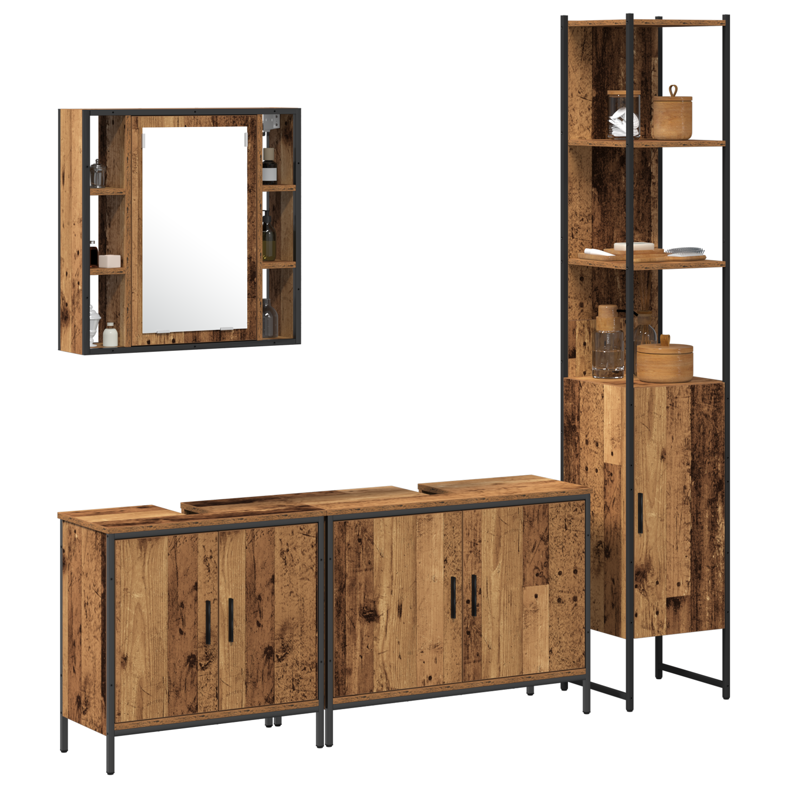 Set de mobilier pentru baie de 4 piese Lemn vechi Lemn masiv recuperat GartenMobel Dekor