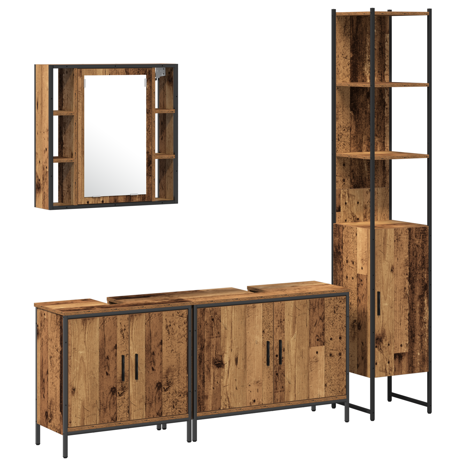 Set de mobilier pentru baie de 4 piese Lemn vechi Lemn masiv recuperat GartenMobel Dekor