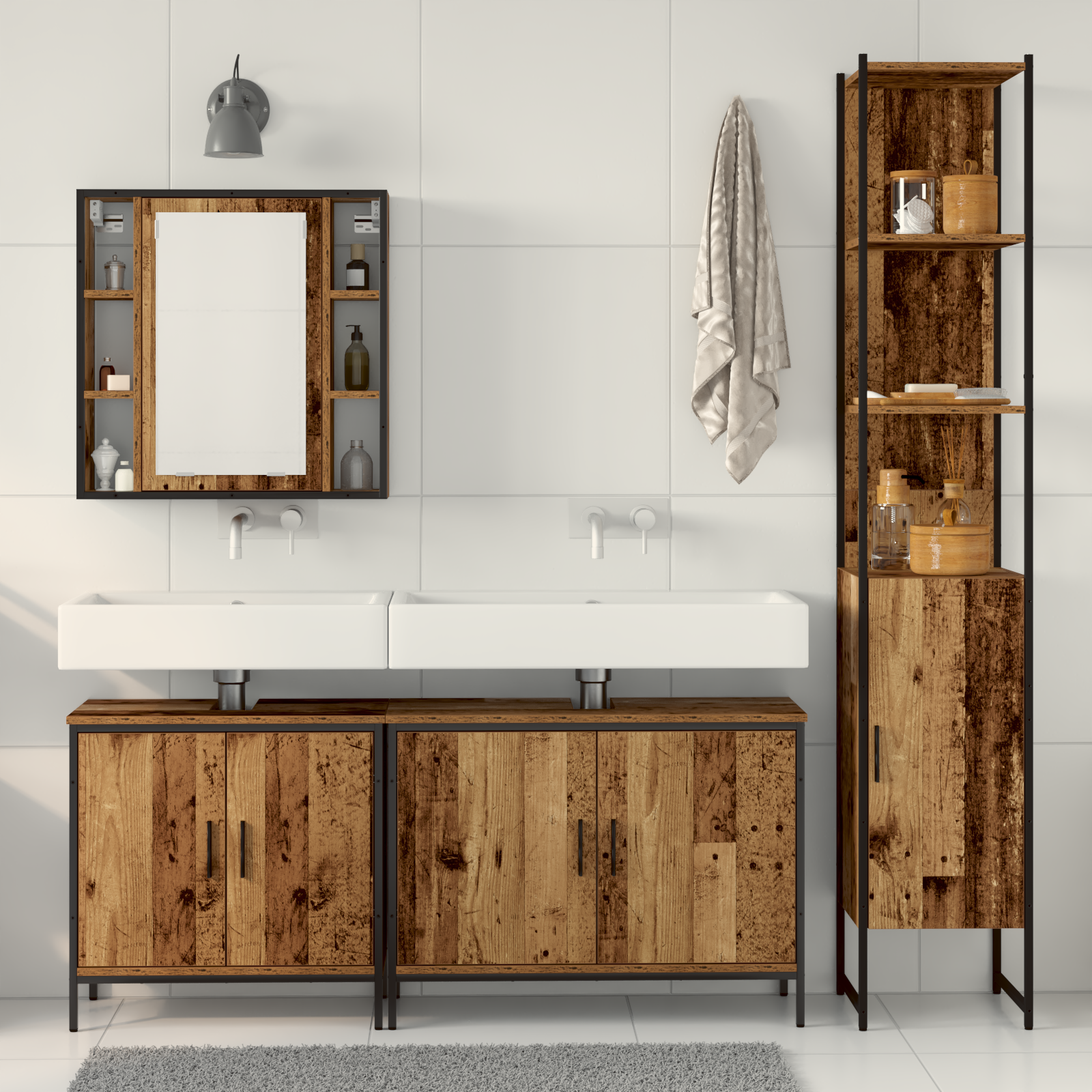Set de mobilier pentru baie de 4 piese Lemn vechi Lemn masiv recuperat GartenMobel Dekor