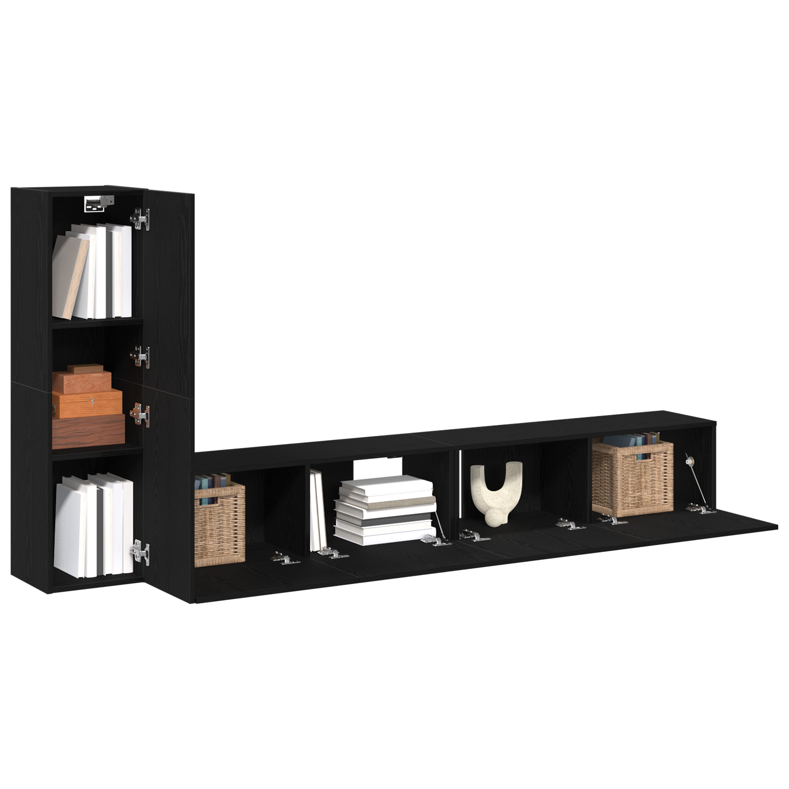 Set dulap TV, 3 piese, de perete, stejar negru, lemn prelucrat GartenMobel Dekor