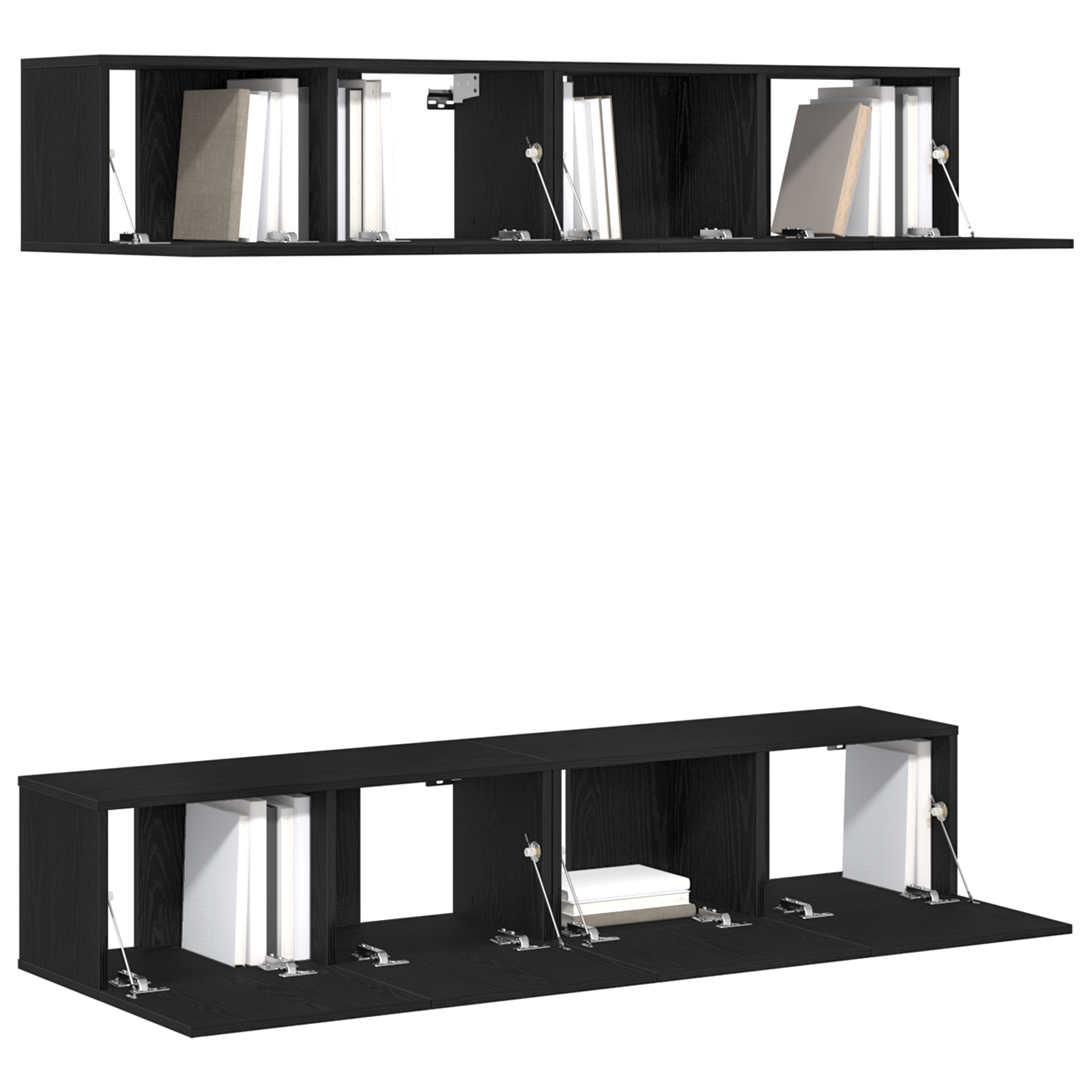 Set dulap TV, 4 piese, de perete, stejar negru, lemn prelucrat GartenMobel Dekor