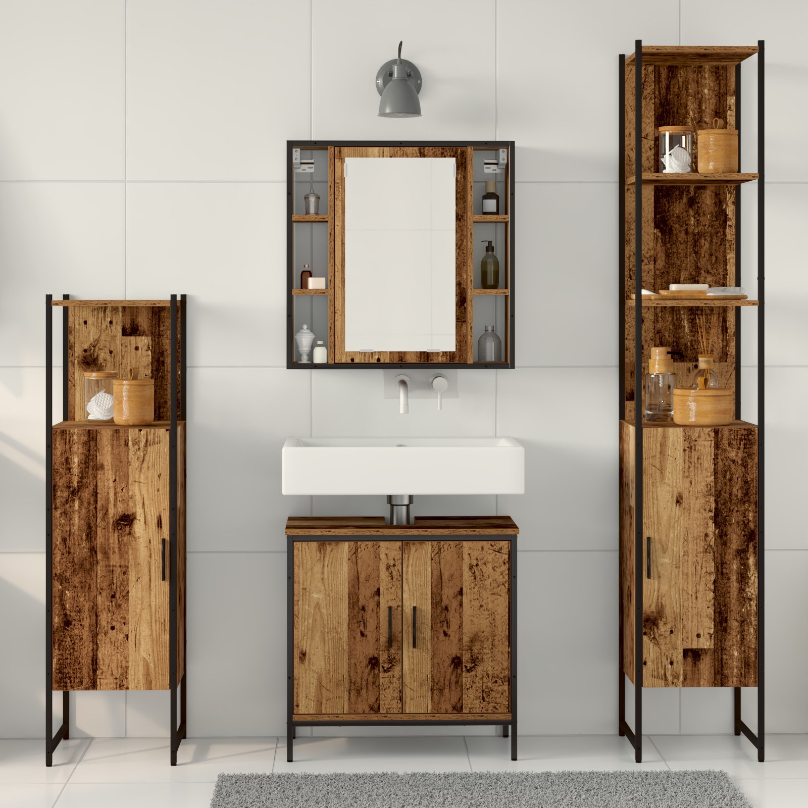 Set mobilă baie 4 piese Lemn Rustic Lemn prelucrat GartenMobel Dekor