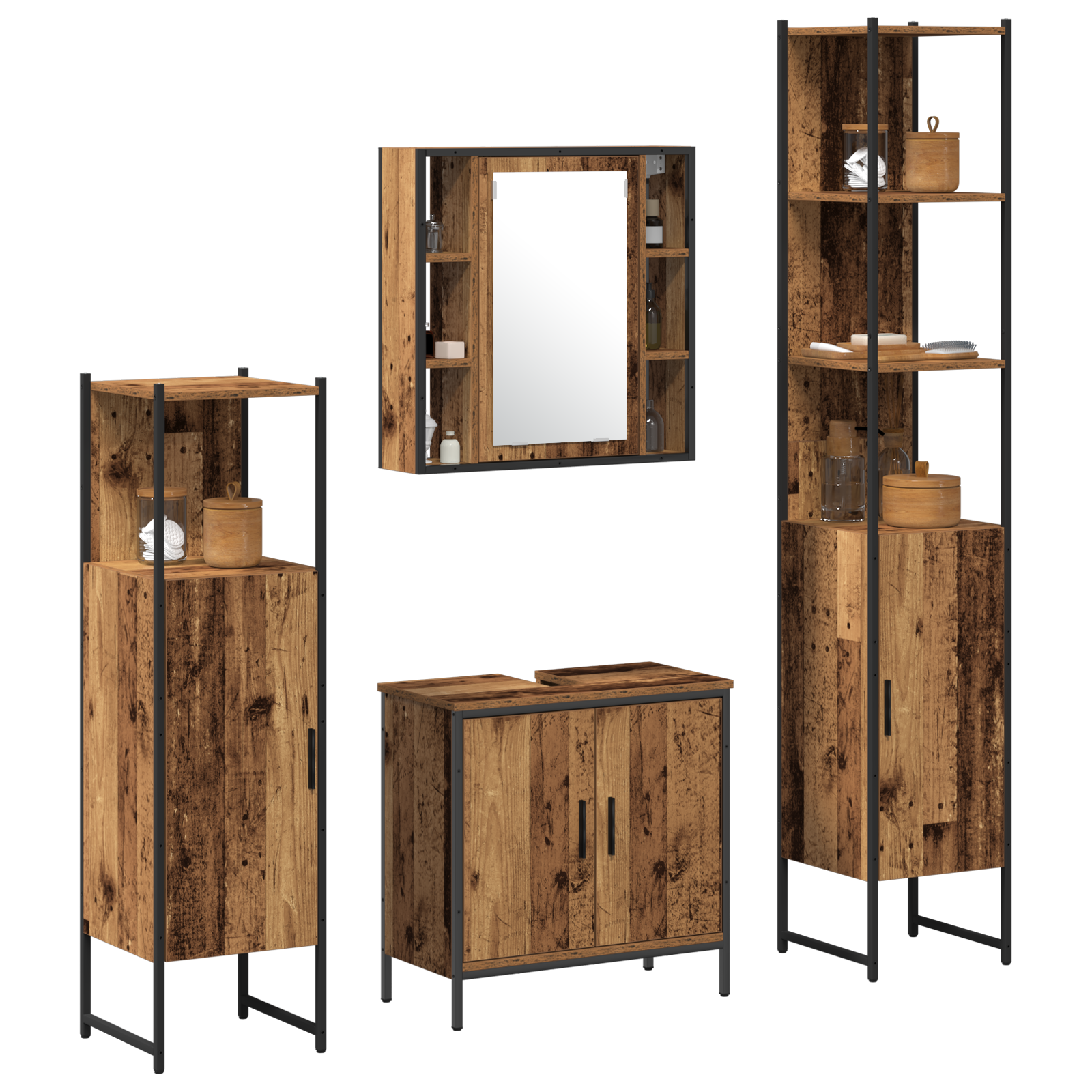 Set mobilă baie 4 piese Lemn Rustic Lemn prelucrat GartenMobel Dekor