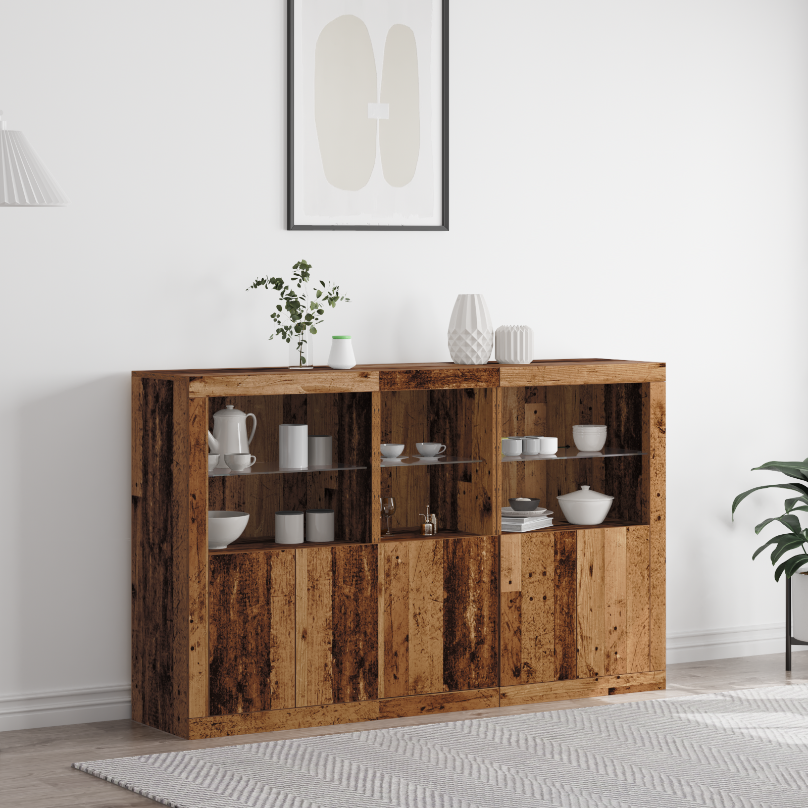 Sideboard cu LED-uri Lemn vechi 162x37x100 cm Lemn prelucrat GartenMobel Dekor