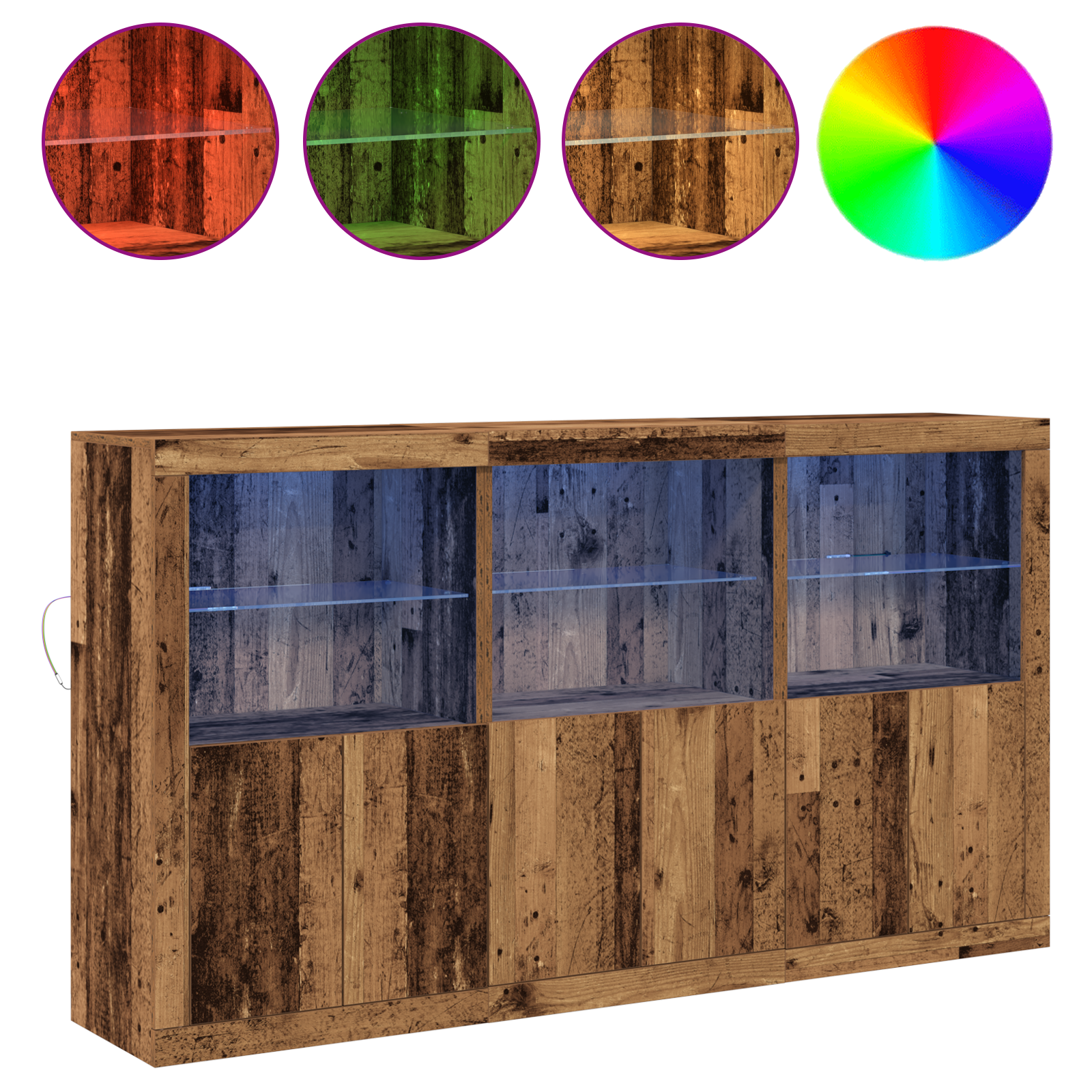 Sideboard cu lumini LED Lemn vechi 181.5x37x100 cm Lemn prelucrat GartenMobel Dekor