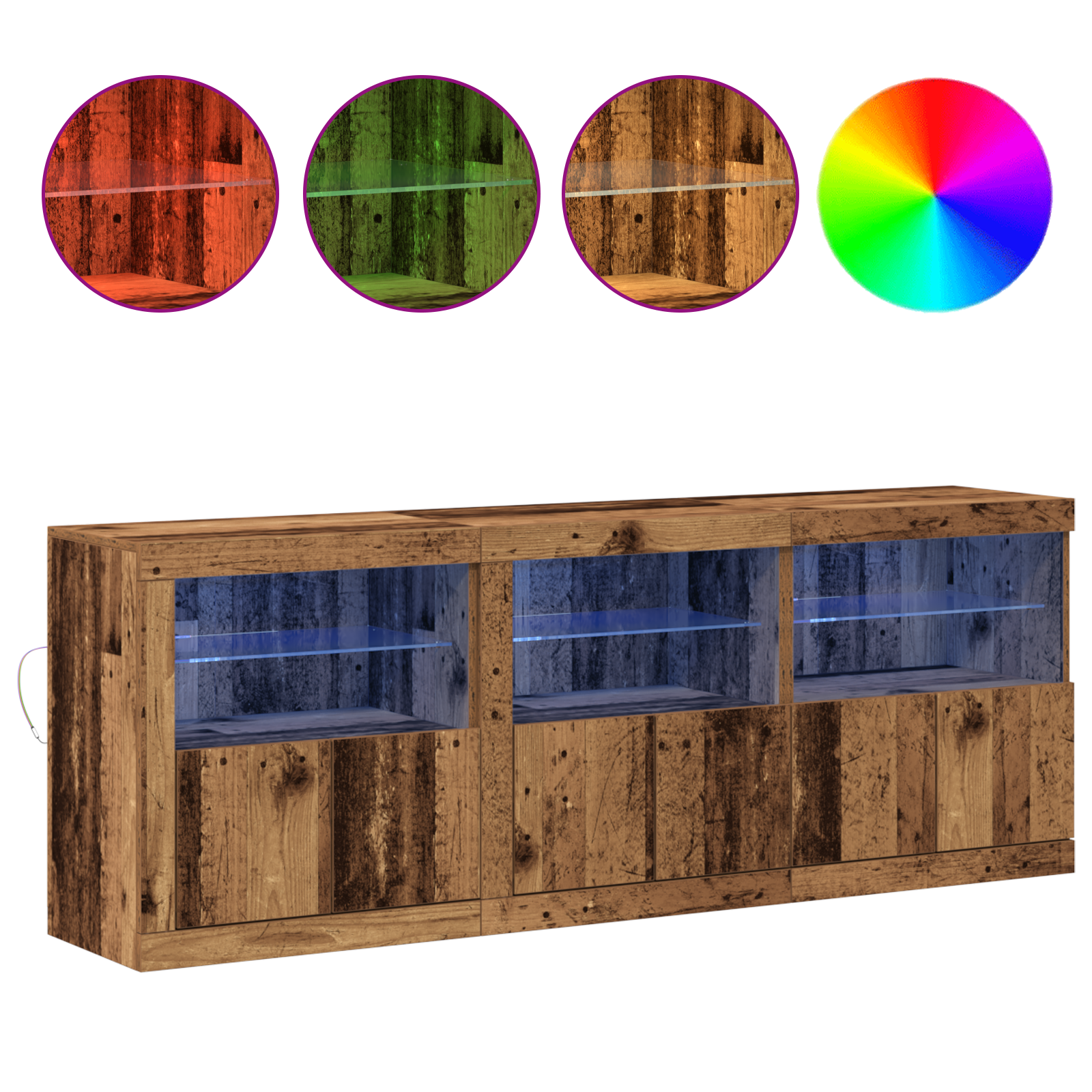 Sideboard cu lumini LED Lemn vechi 181.5x37x67 cm Lemn compus GartenMobel Dekor