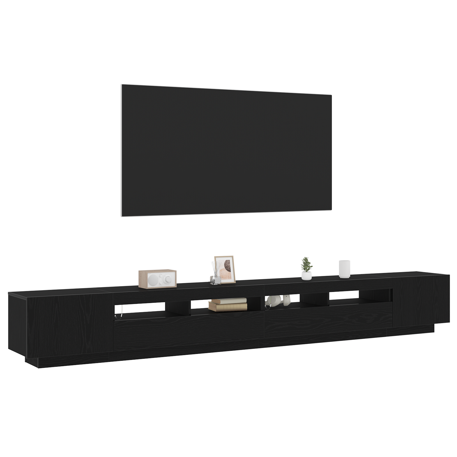 Cabinet TV  cu lumini LED, Stejar negru, 300x35x40 cm, Lemn compozit GartenMobel Dekor