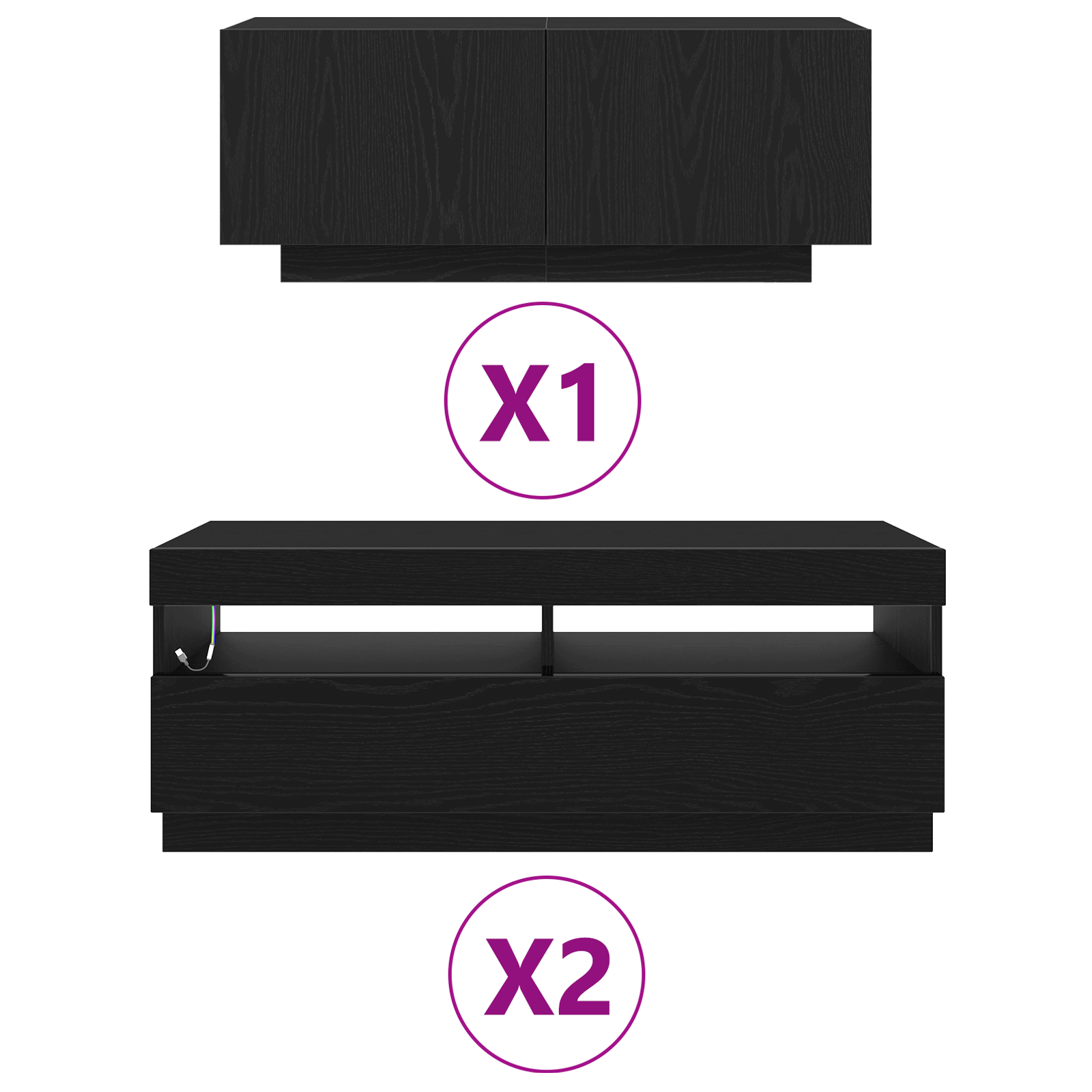 Cabinet TV  cu lumini LED, Stejar negru, 300x35x40 cm, Lemn compozit GartenMobel Dekor