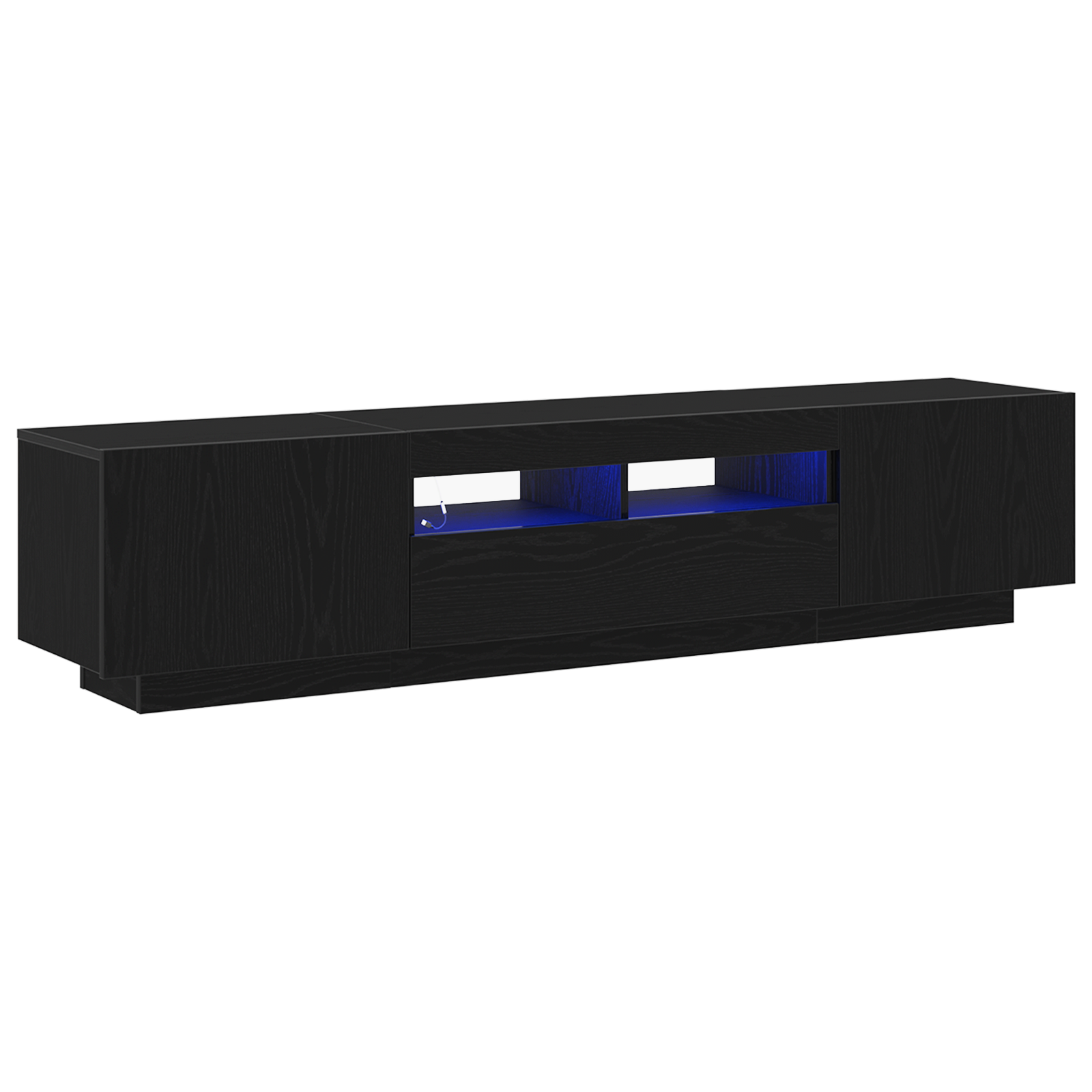 Dulap TV  cu lumini LED, stejar negru, 180x35x40 cm, din lemn prelucrat GartenMobel Dekor