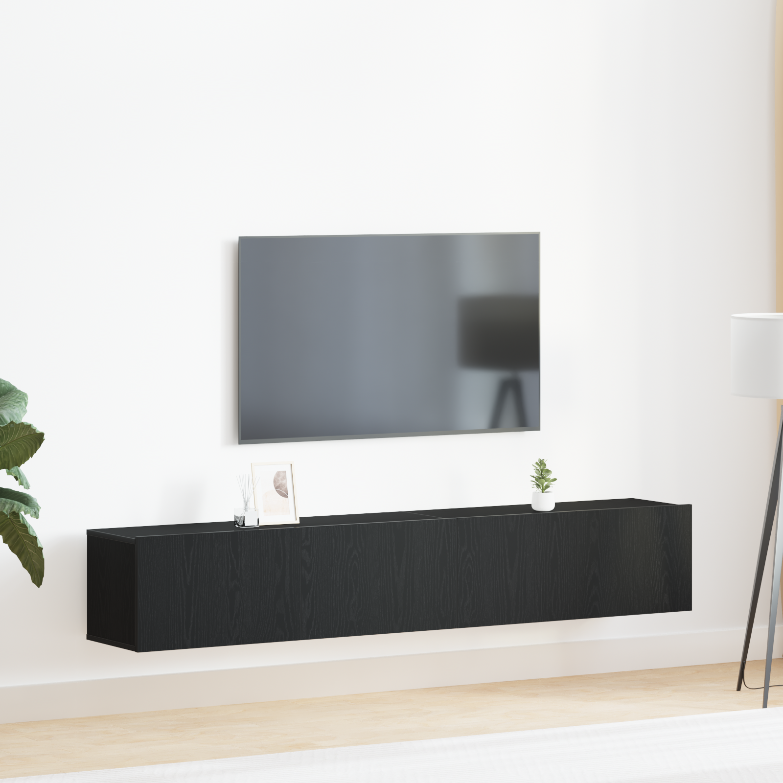 Set de dulap TV 2 piese  Negru din lemn laminat GartenMobel Dekor