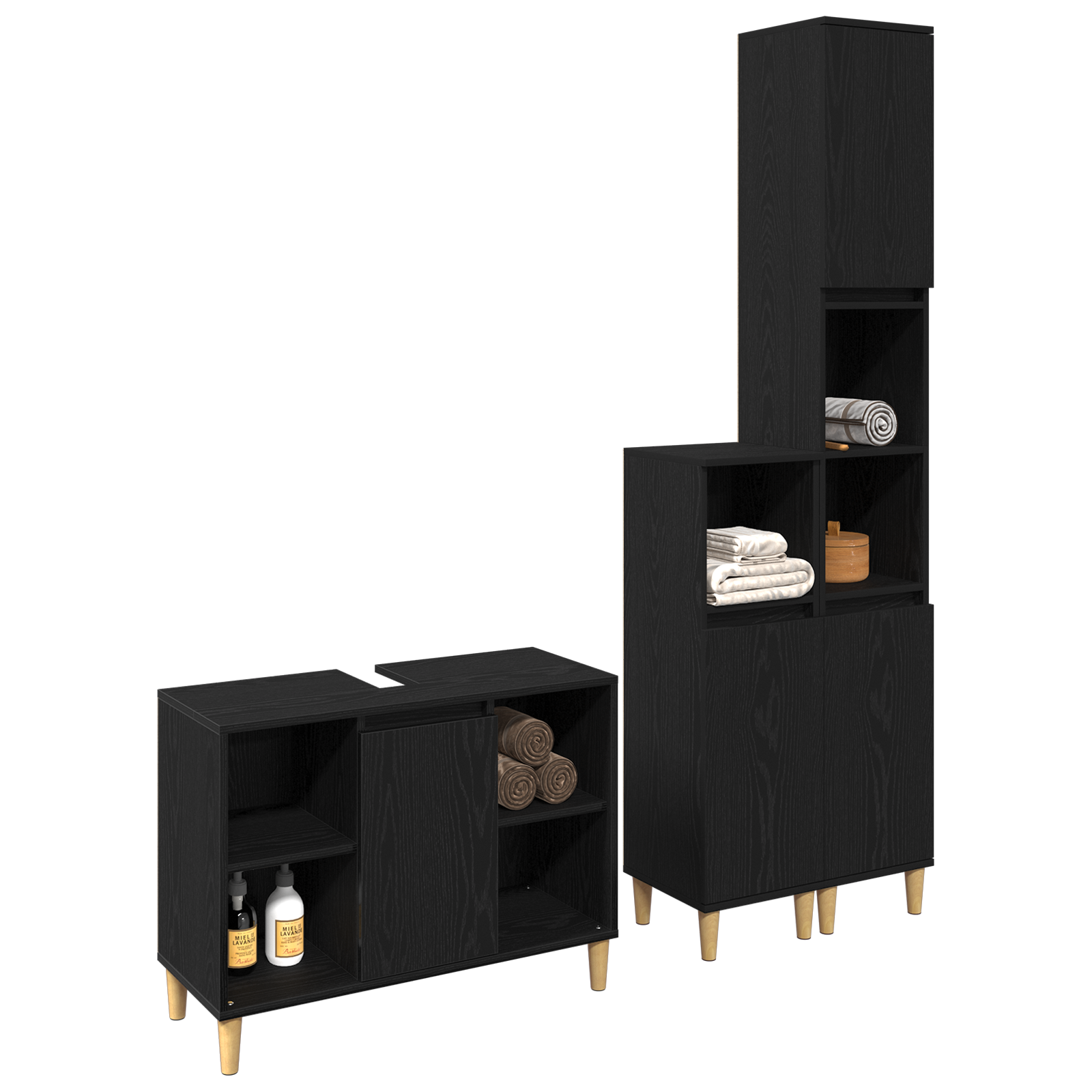 Set mobilier baie  3 piese stejar negru lemn prelucrat GartenMobel Dekor