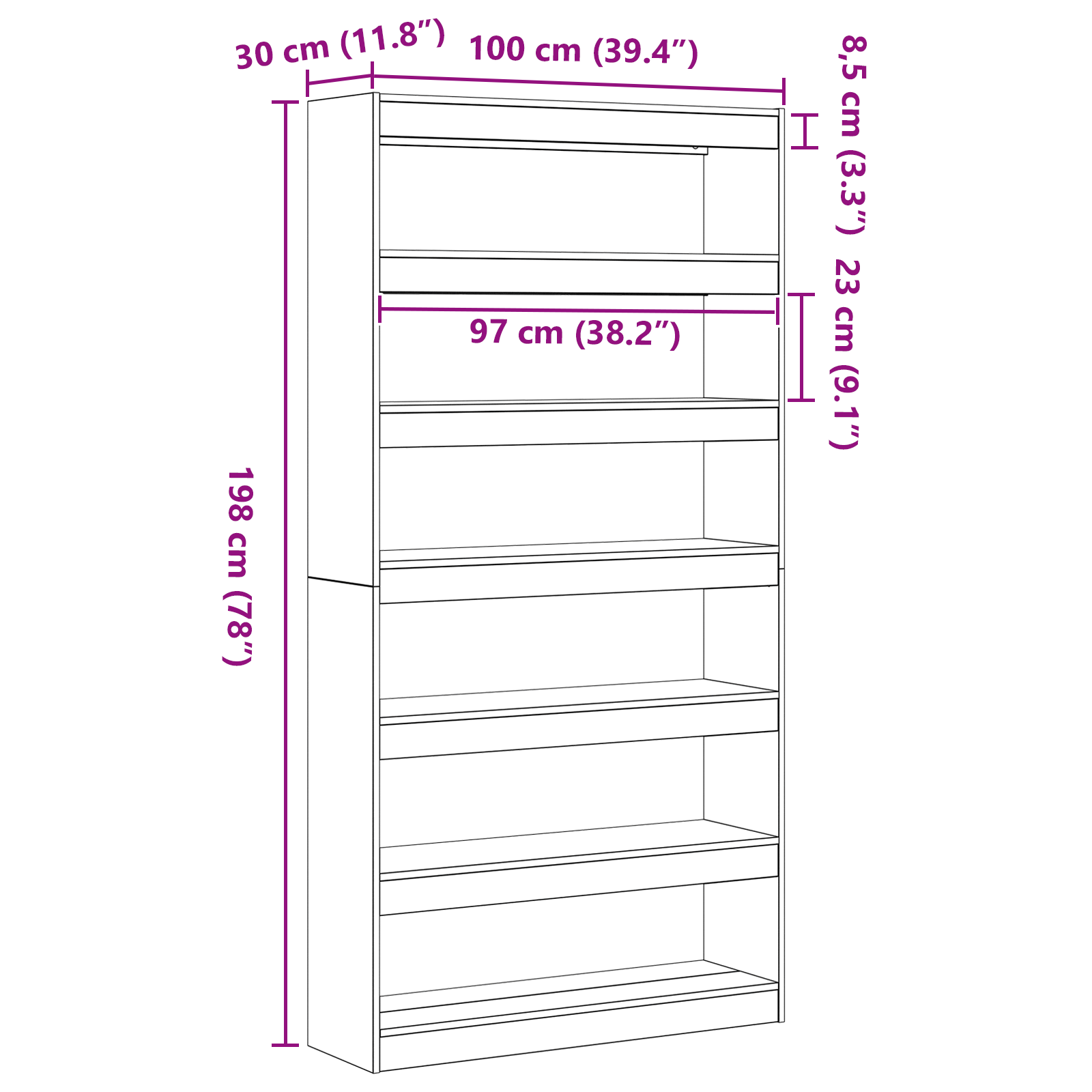 Bibliotecă Lemn uzat Lemn ingineresc 100 x 30 x 198 cm GartenMobel Dekor