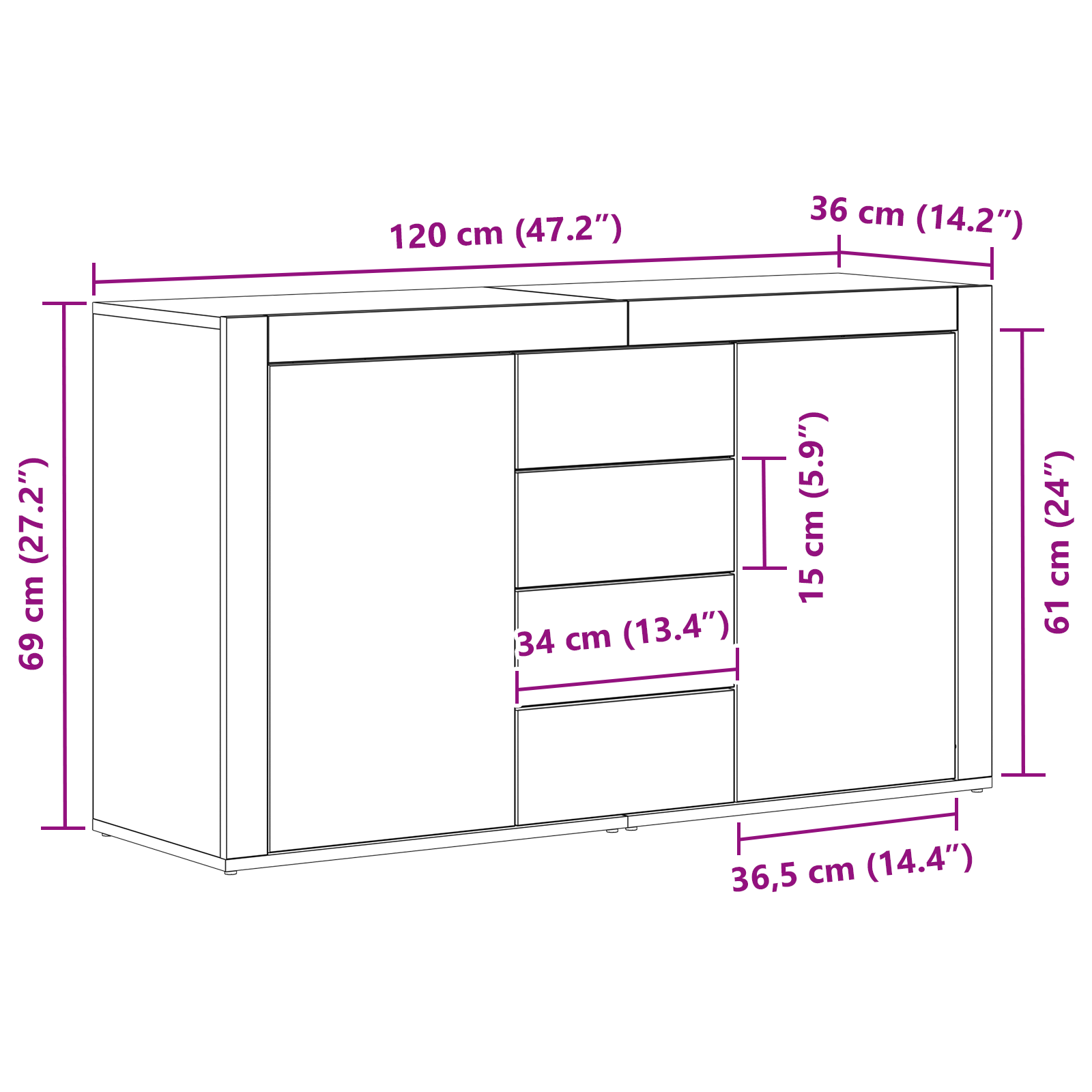 Bufet Gri Beton Lemn Prelucrat 120 x 36 x 69 cm Depozitare GartenMobel Dekor