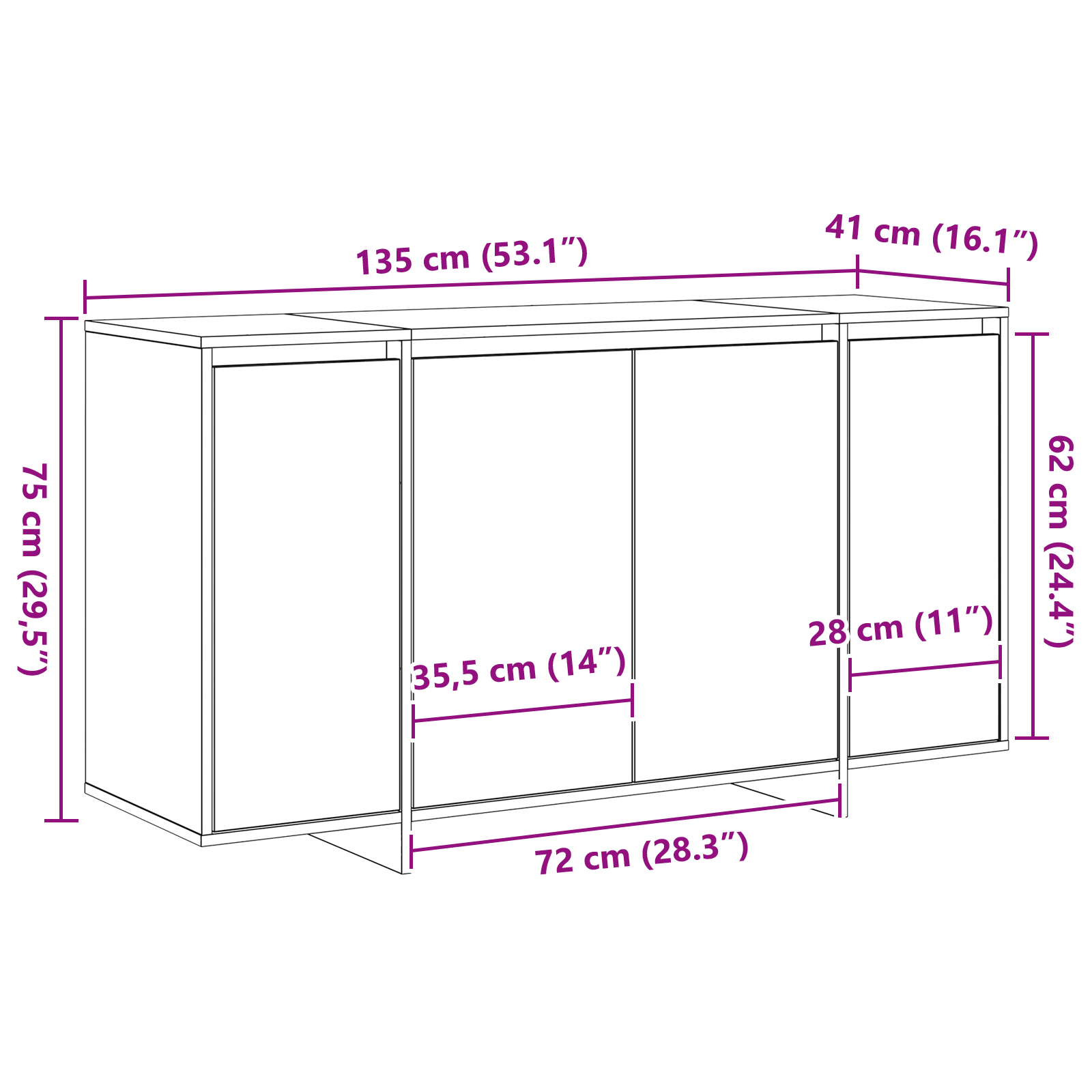 Bufet Gri Gri Sonoma Lemn prelucrat 135 x 41 x 75 cm Bufet Gri GartenMobel Dekor