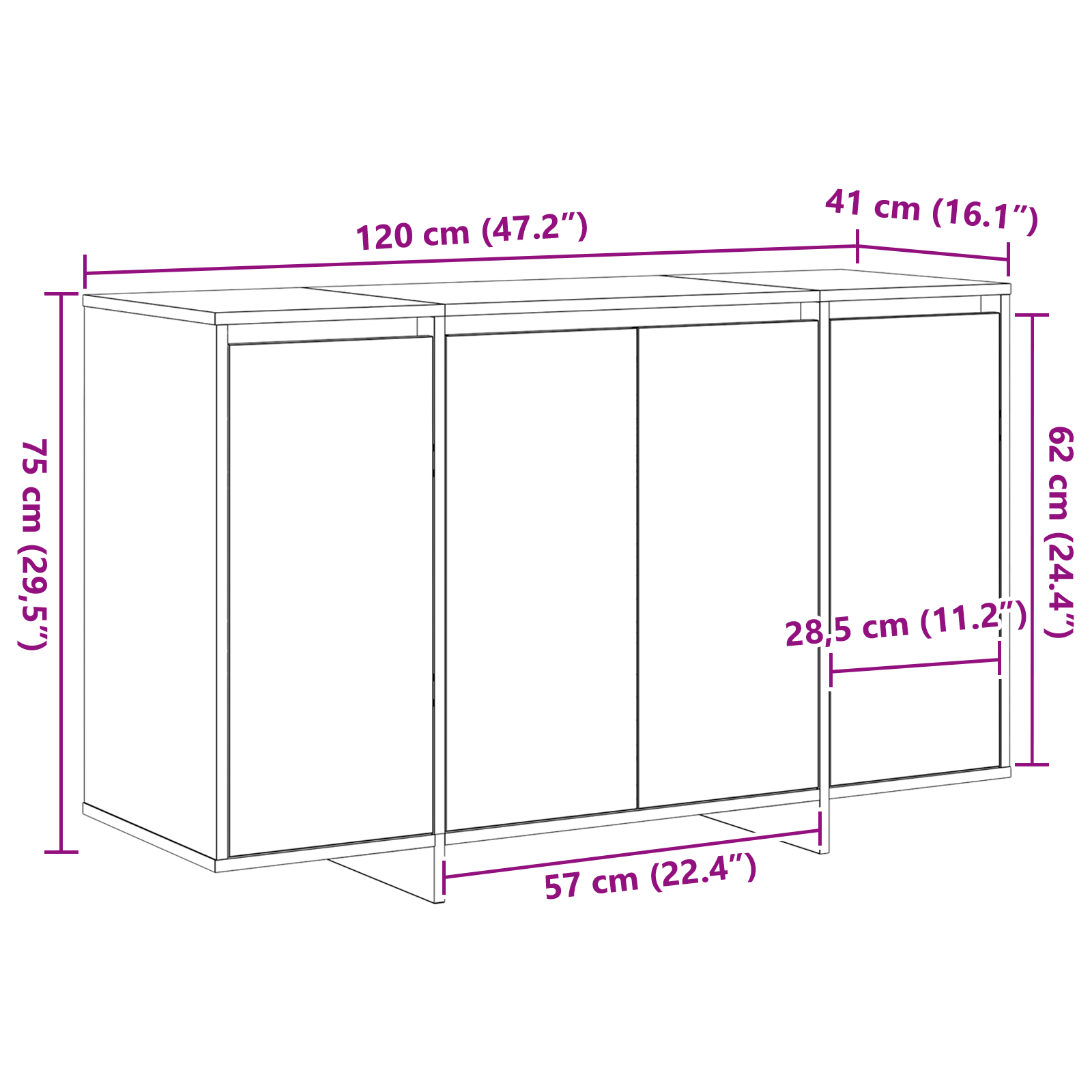 Bufet Negru Negru Lemn prelucrat 120 x 41 x 75 cm Bufet Negru GartenMobel Dekor