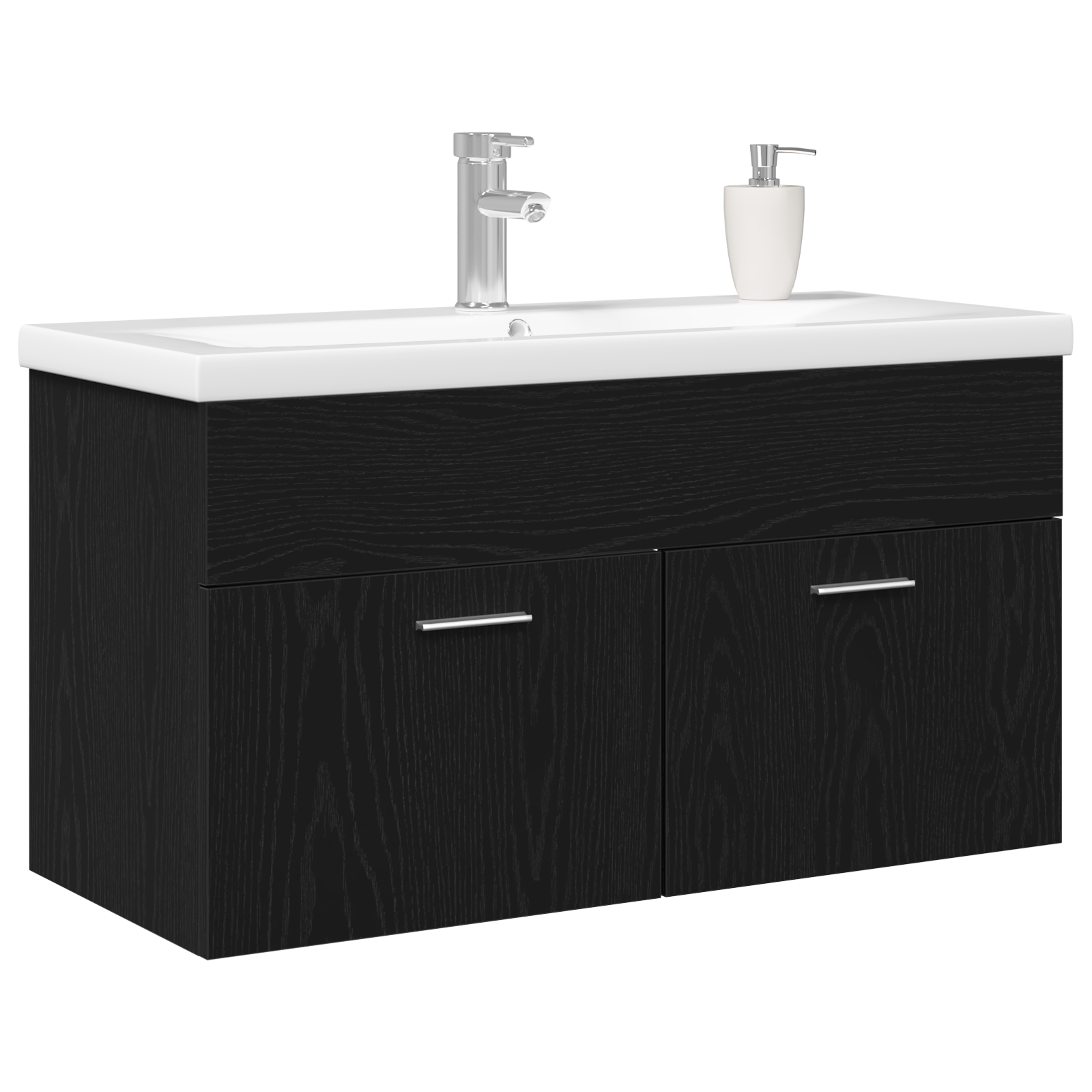 Cabinet de baie cu chiuvetă integrată, Stejar Negru, Lemn Ingineresc GartenMobel Dekor