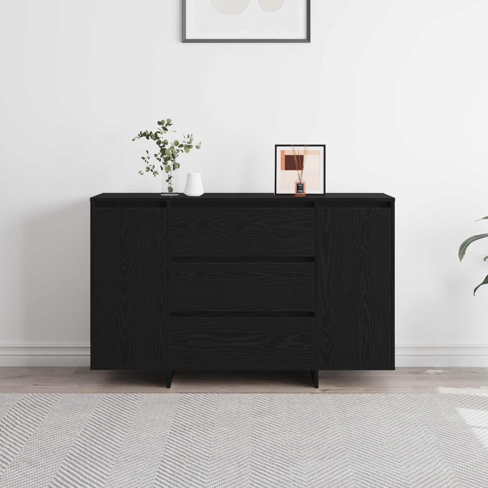 Comodă Negru Stejar 120x41x75 cm Lemn prelucrat GartenMobel Dekor