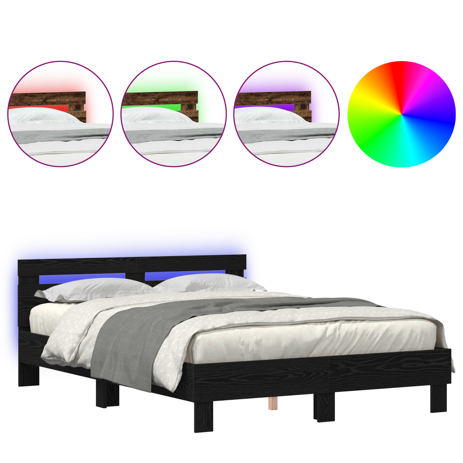 Cadru de Pat Negru din Stejar Stejar negru Lemn masiv de stejar GartenMobel Dekor