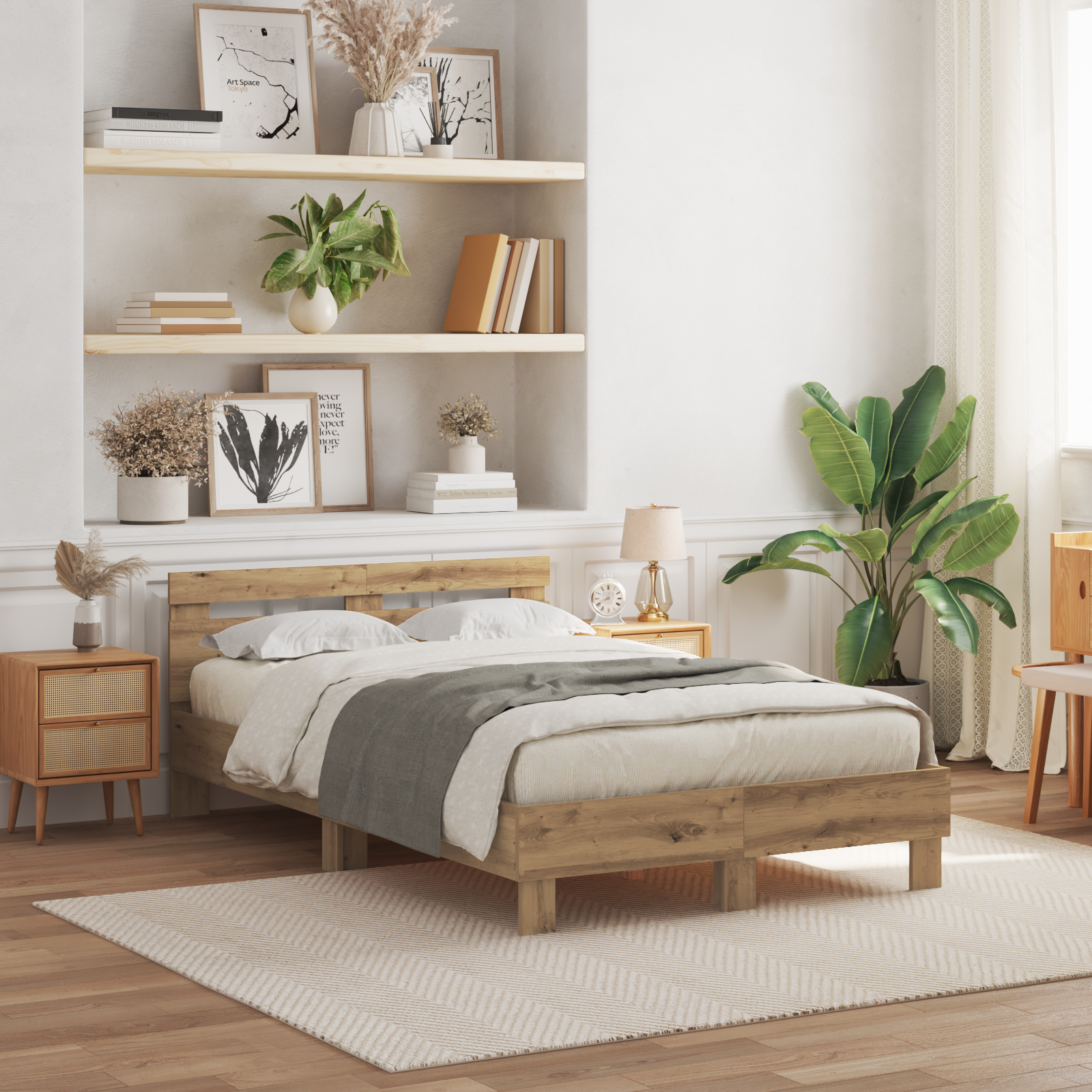 Cadru de pat din lemn Stejar handmade Lemn solid de stejar GartenMobel Dekor