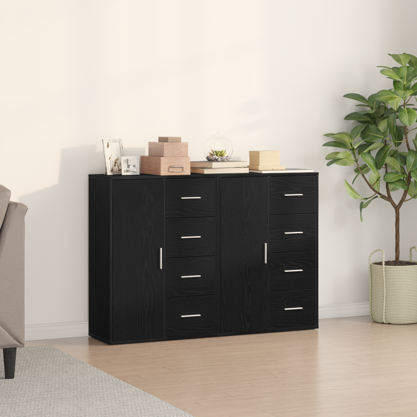 Bufete 2 buc Negru Stejar 60x31x84 cm Lemn Ingineresc GartenMobel Dekor