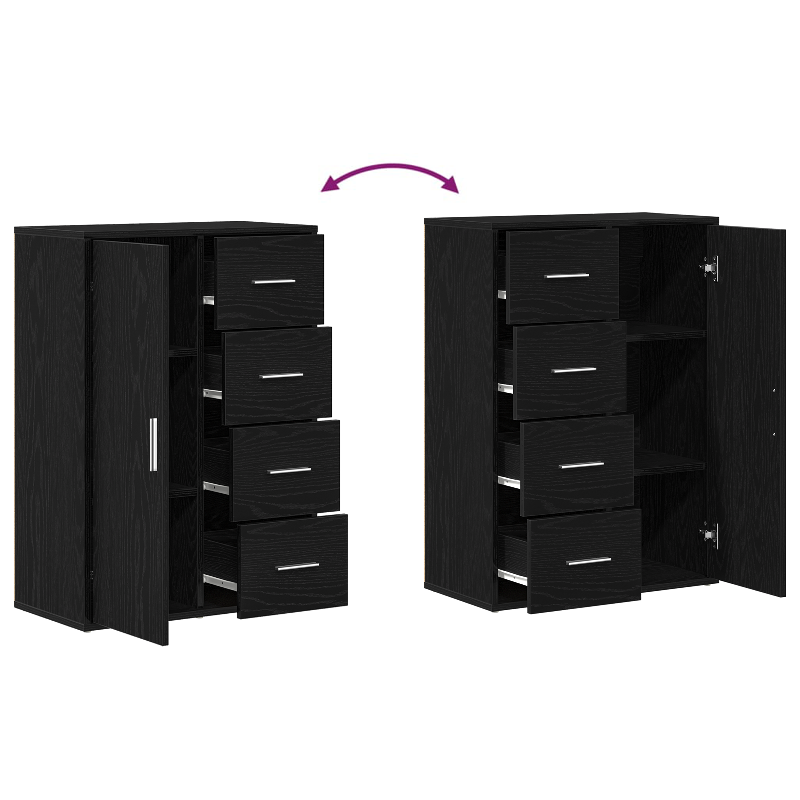 Bufete 2 buc Negru Stejar 60x31x84 cm Lemn Ingineresc GartenMobel Dekor
