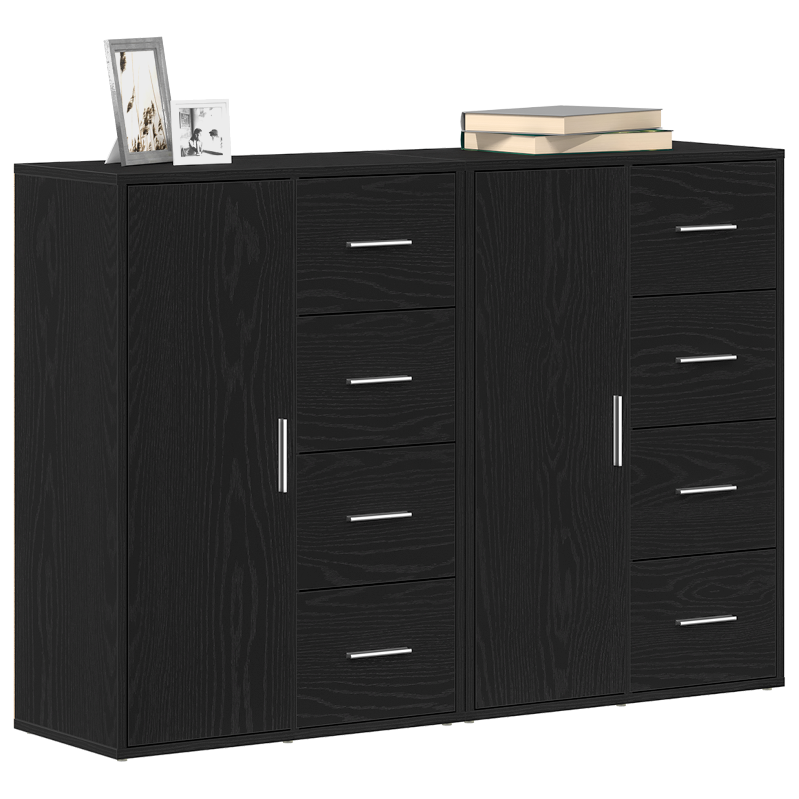 Bufete 2 buc Negru Stejar 60x31x84 cm Lemn Ingineresc GartenMobel Dekor