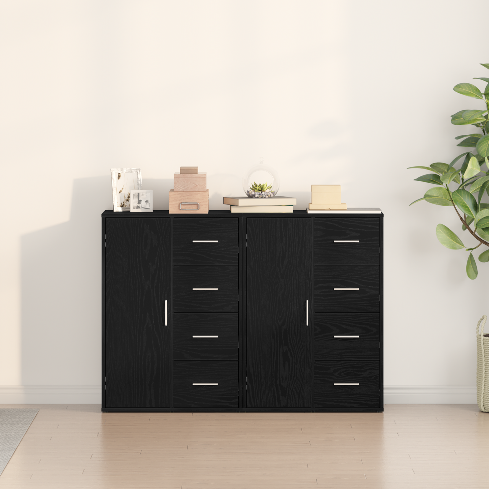 Bufete 2 buc Negru Stejar 60x31x84 cm Lemn Ingineresc GartenMobel Dekor