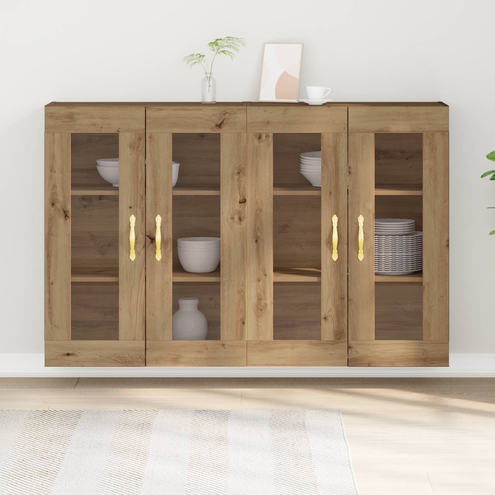 Cabinete montate pe perete 2 buc Artisan Oak 69,5x34x90 cm Lemn prelucrat GartenMobel Dekor