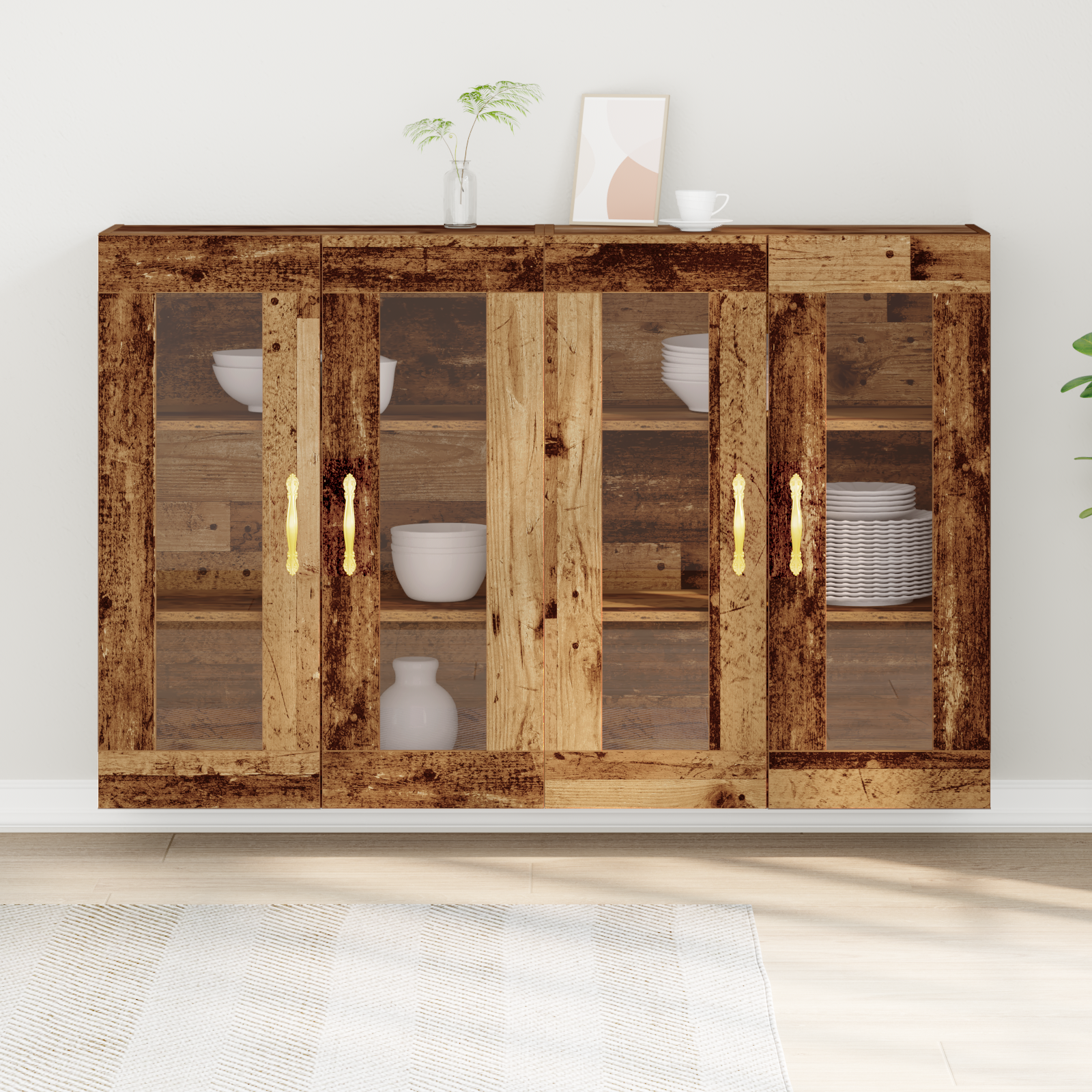 Dulapuri Montate pe Perete 2 buc Lemn Vechi 69,5x34x90 cm Lemn Ingineresc GartenMobel Dekor