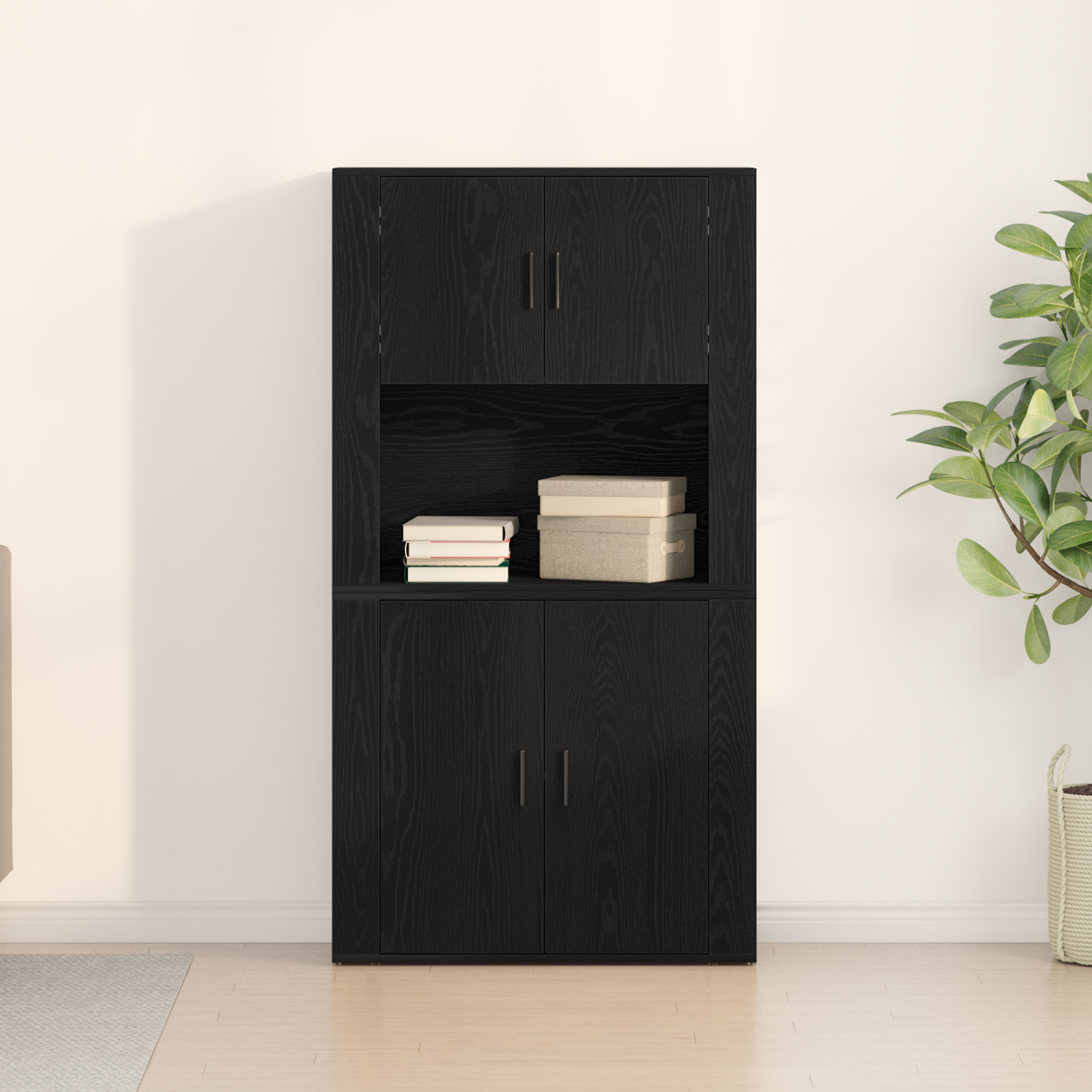 Highboard Negru Stejar 80x33x150 cm Lemn Prelucrat GartenMobel Dekor