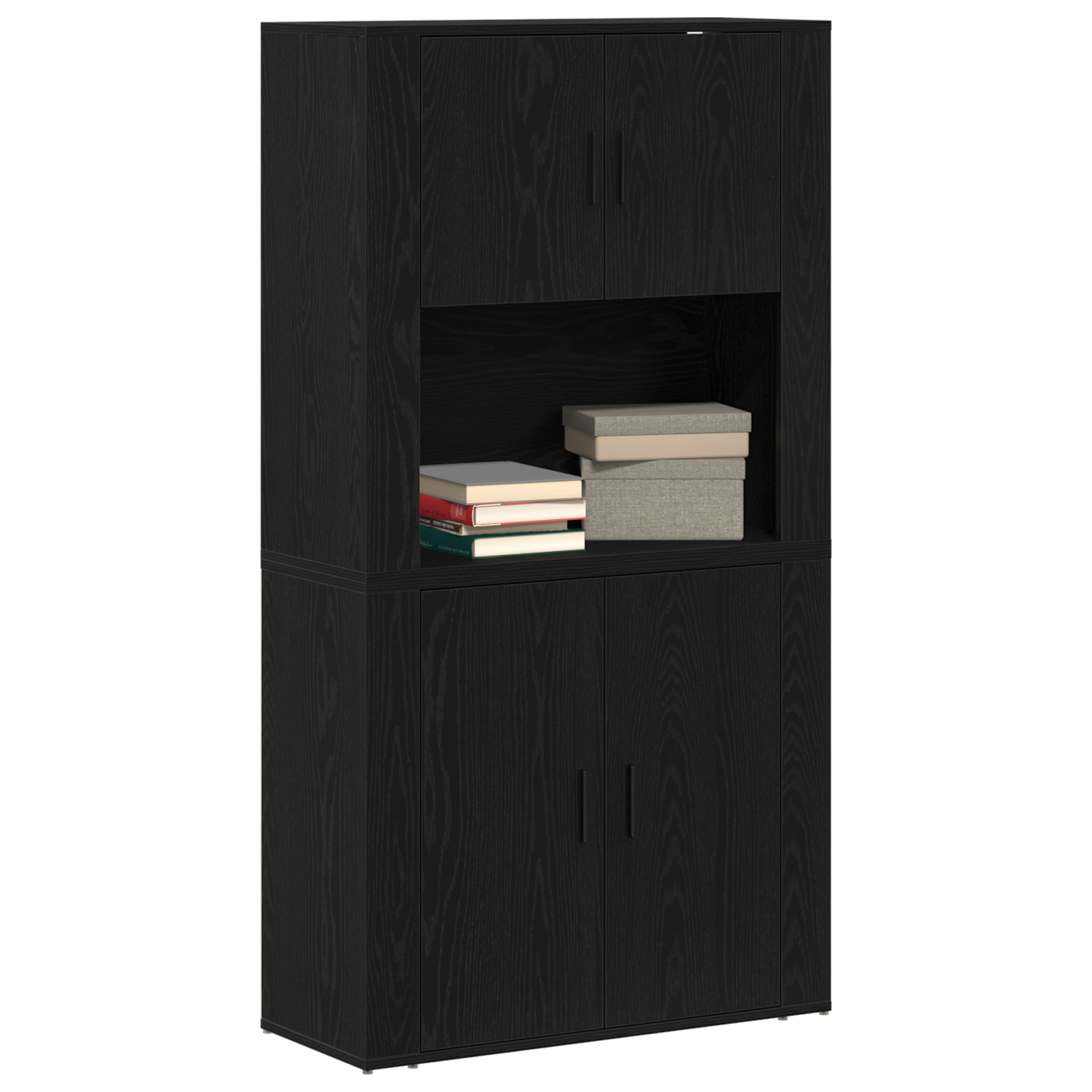 Highboard Negru Stejar 80x33x150 cm Lemn Prelucrat GartenMobel Dekor