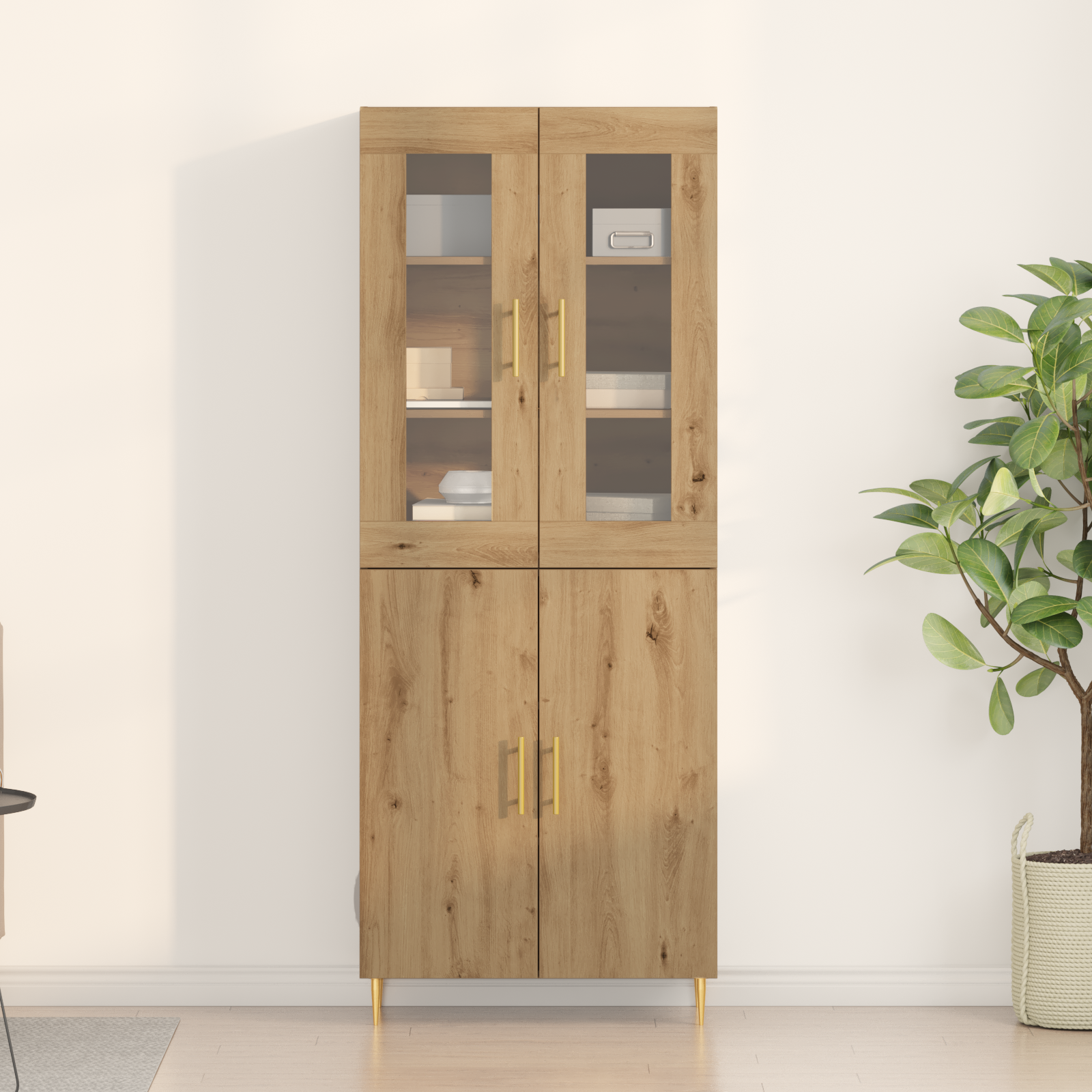 Highboard din Stejar Artisan 69.5x34x180 cm Lemn prelucrat GartenMobel Dekor