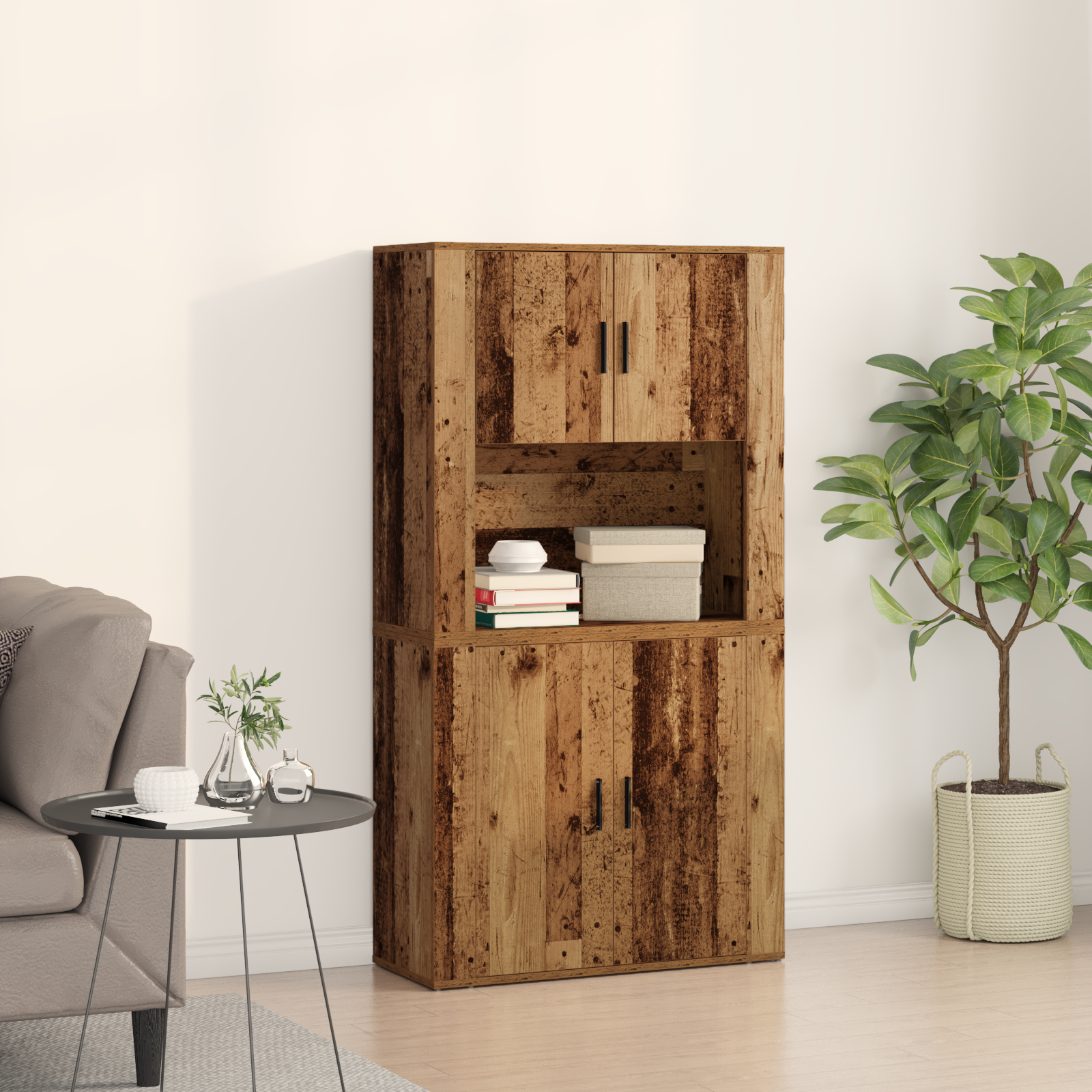 Highboard din lemn vechi 80x33x150 cm din lemn compus GartenMobel Dekor