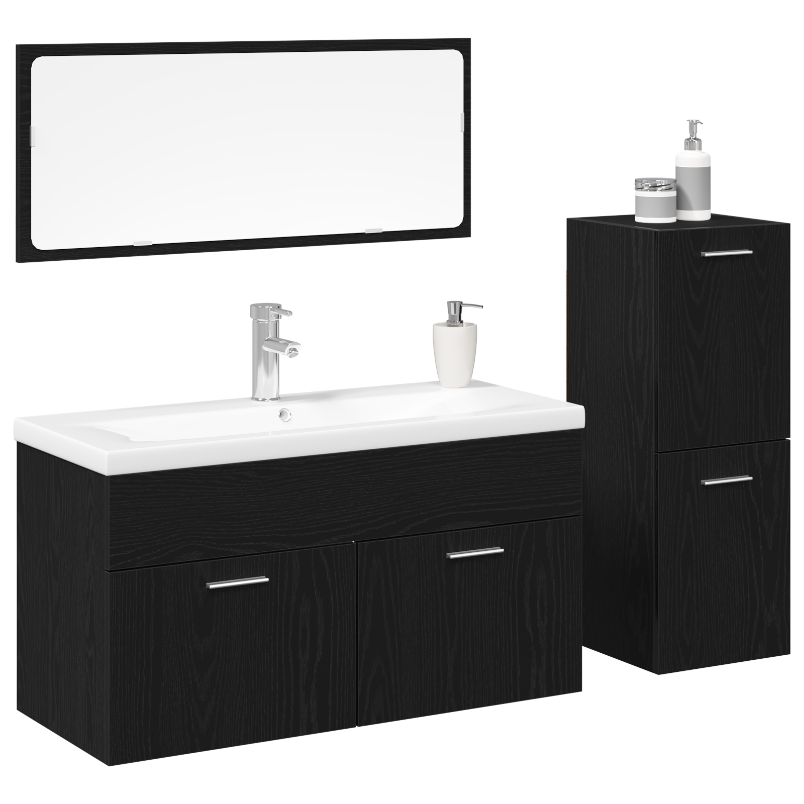 Set Mobilier Baie 4 Piese Stejar Negru Lemn Prelucrat GartenMobel Dekor