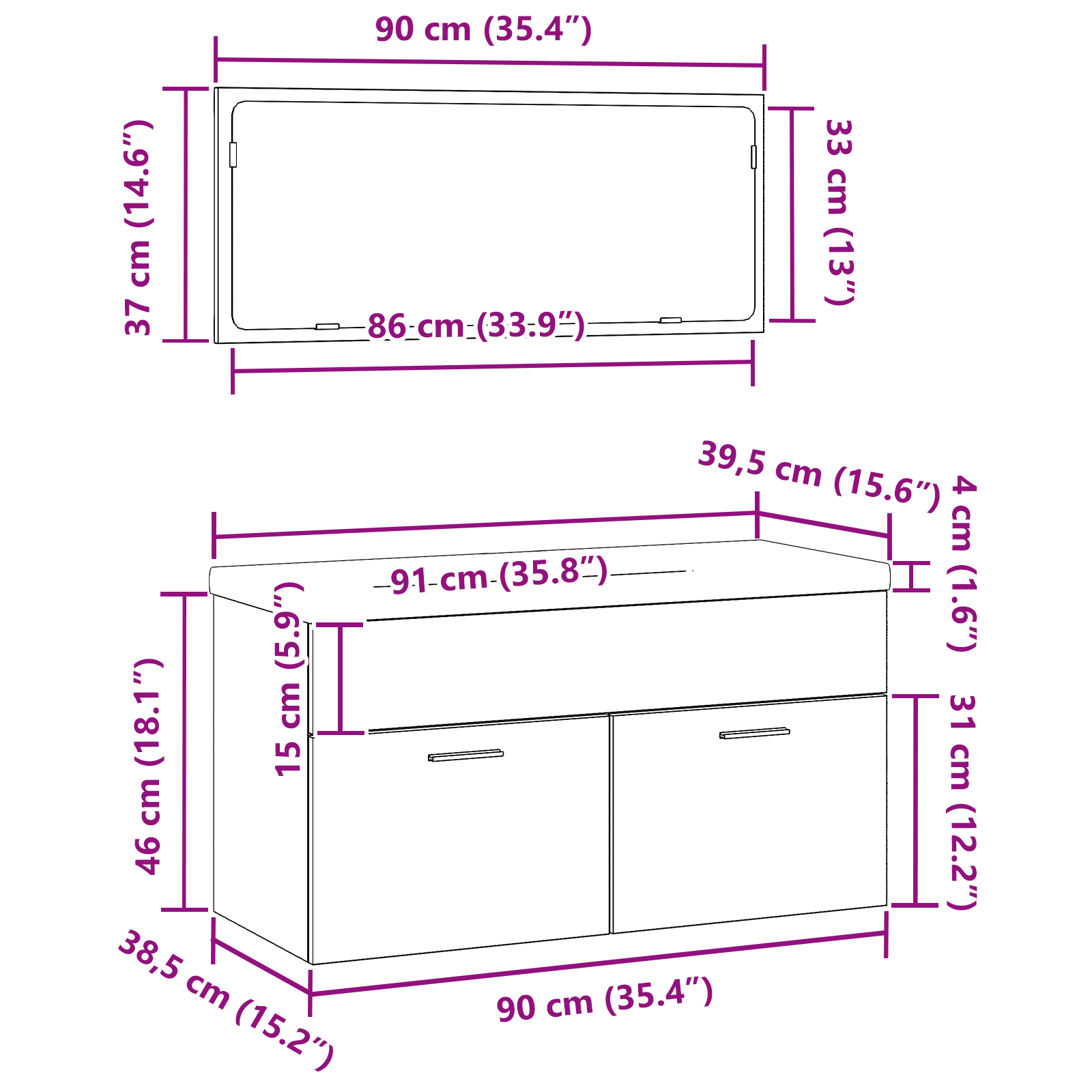 Set de Mobilier pentru Baie 3 Piese Negru Lemn Prelucrat GartenMobel Dekor