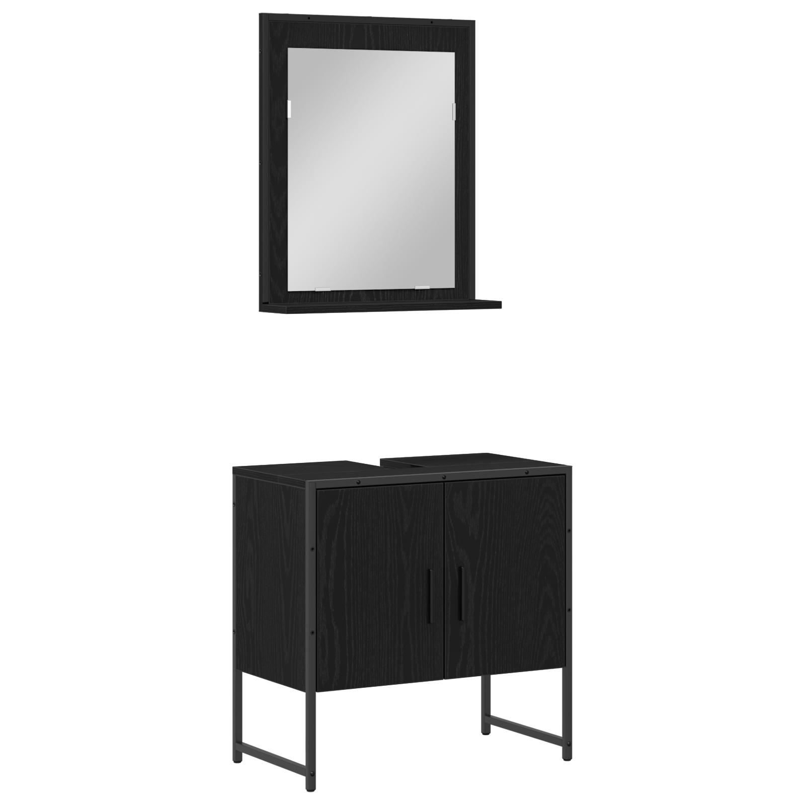 Set de dulapuri pentru baie 2 piese Negru Stejar din lemn tehnologic GartenMobel Dekor