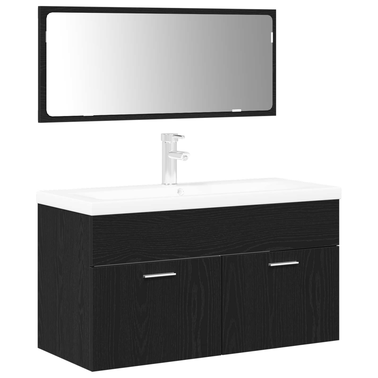 Set de mobilier pentru baie 3 piese din lemn de stejar negru GartenMobel Dekor
