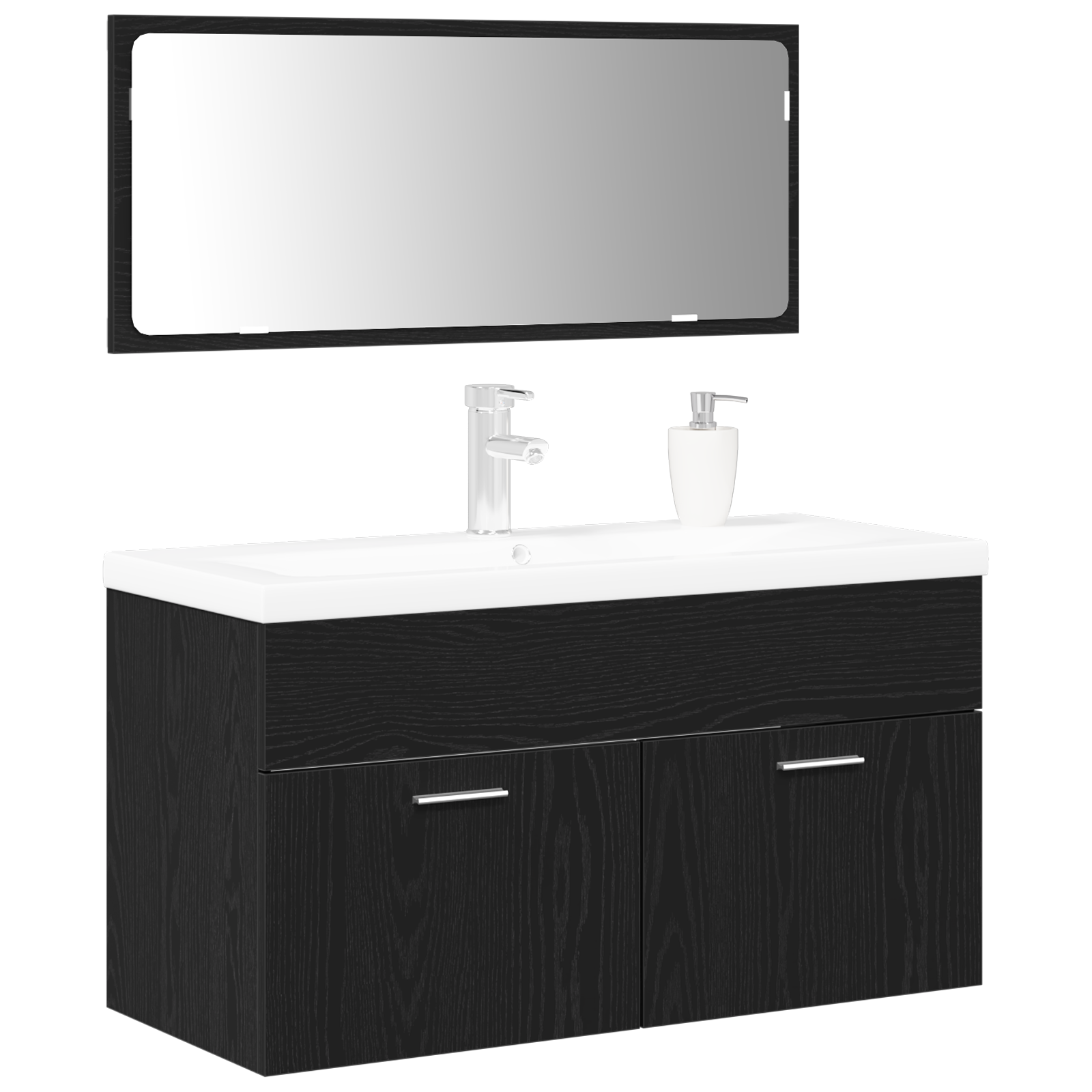 Set de mobilier pentru baie 3 piese din lemn de stejar negru GartenMobel Dekor