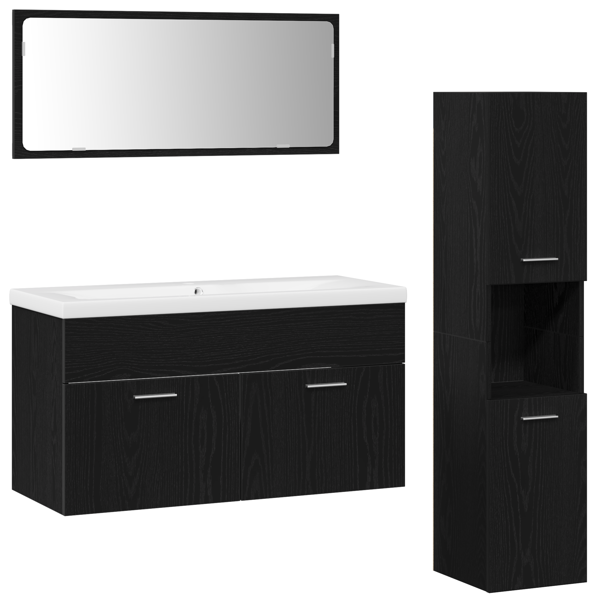 Set de mobilier pentru baie 4 piese , lemn prelucrat negru GartenMobel Dekor