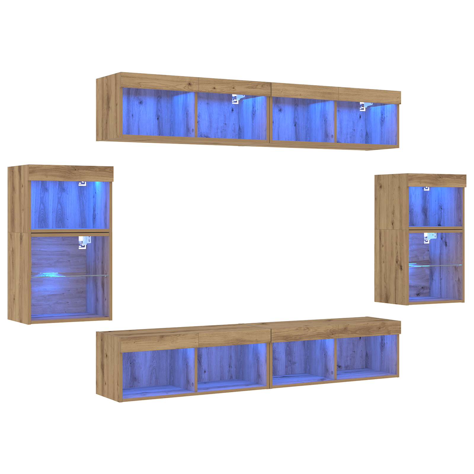 Set de 8 unități TV cu LED și lemn prelucrat de stejar artizanal GartenMobel Dekor