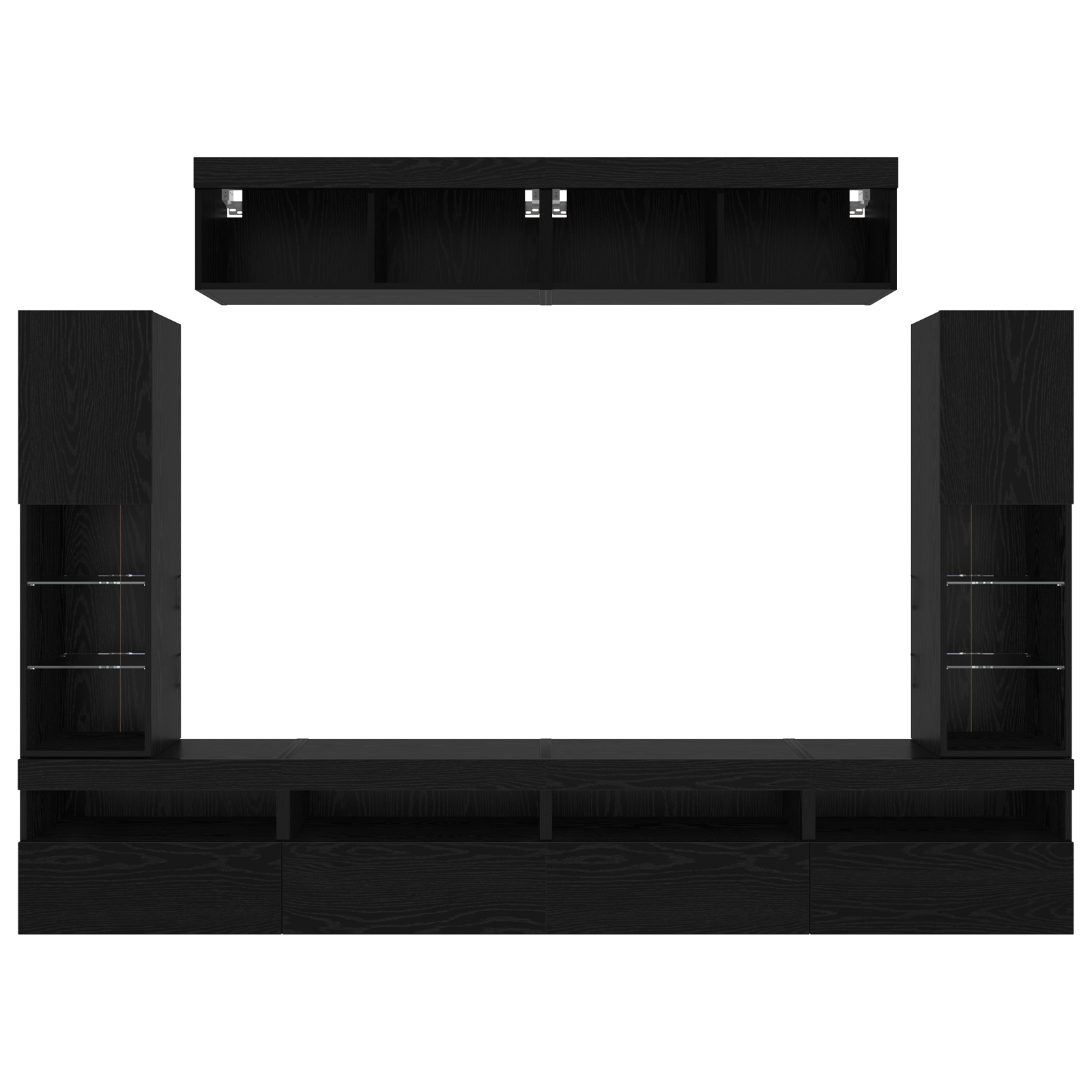 Set de 8 unități TV de perete cu LED din stejar negru și lemn prelucrat GartenMobel Dekor